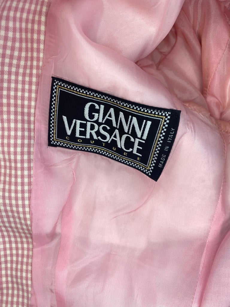 S/S 1995 Gianni Versace Couture Runway Pink Gingham Runway Skirt Suit ...