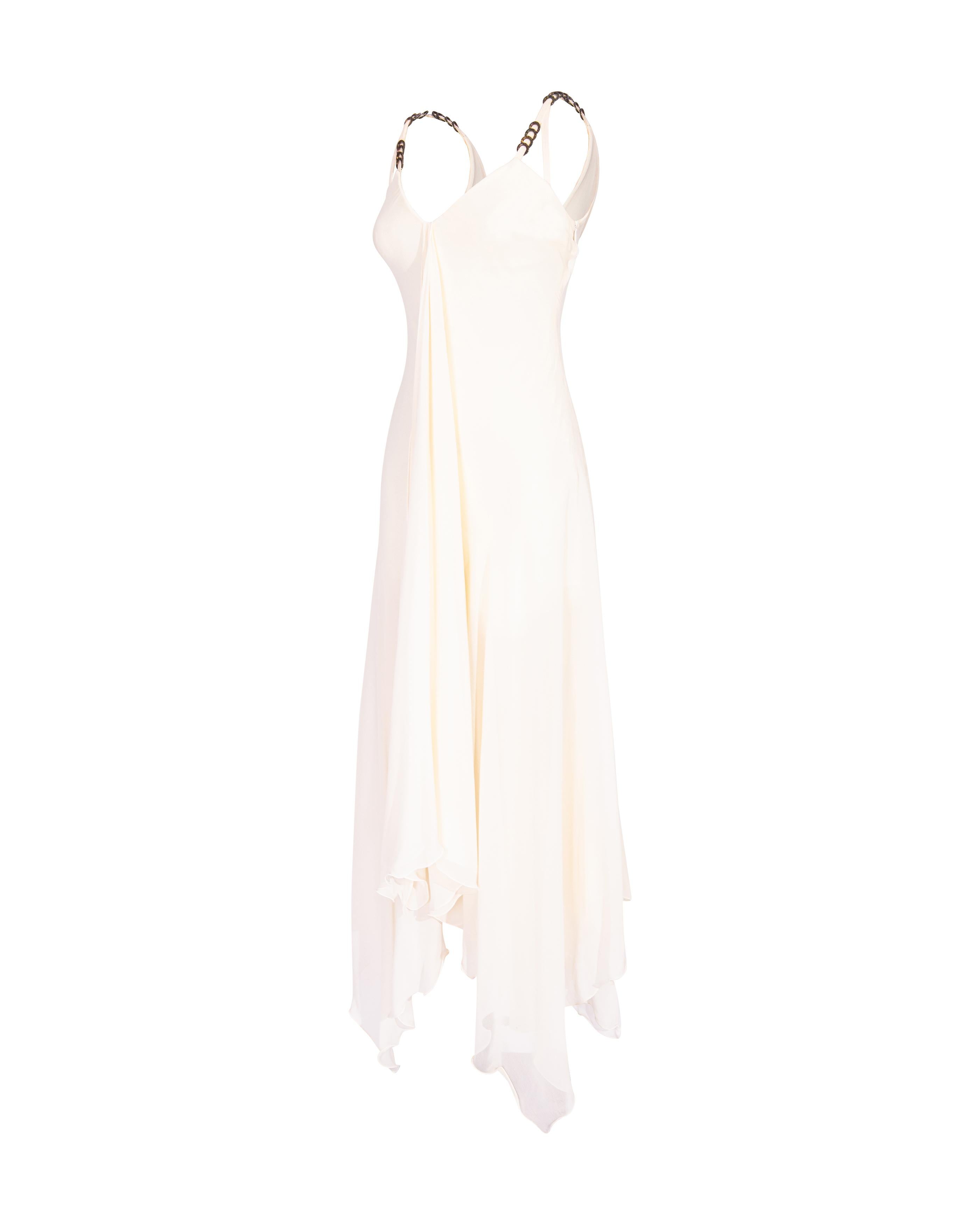White S/S 1995 Gianni Versace Couture Silk Chiffon Drape Front Gown