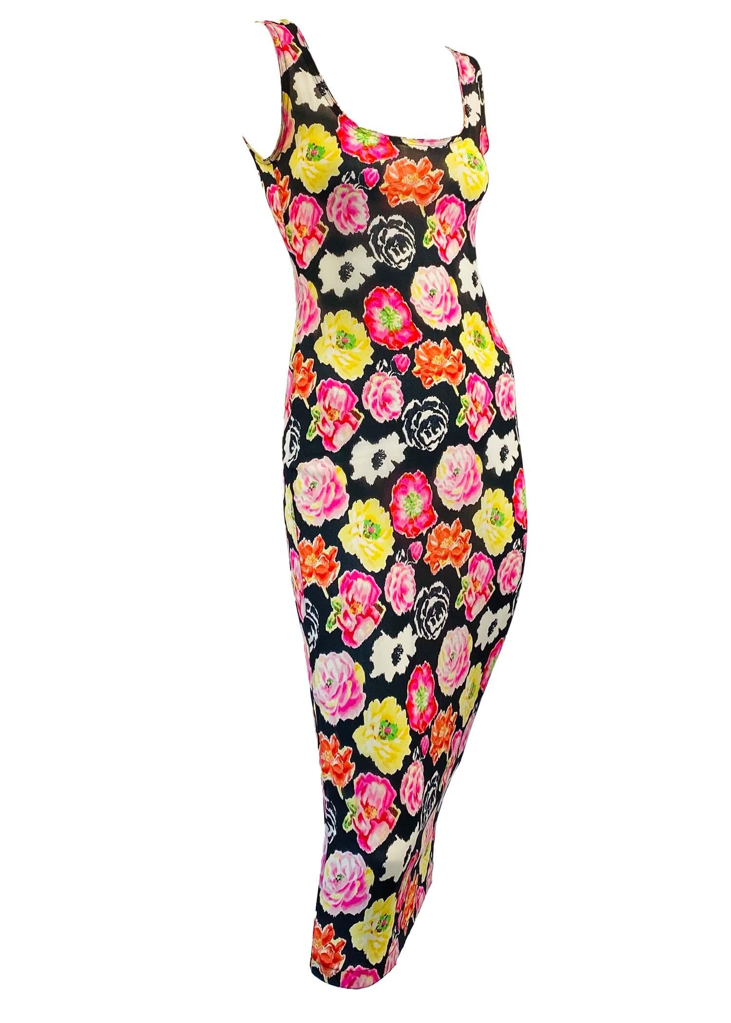 Robe de défilé semi-transparente à imprimé floral Gianni Versace, P/E 1995  Pour femmes en vente