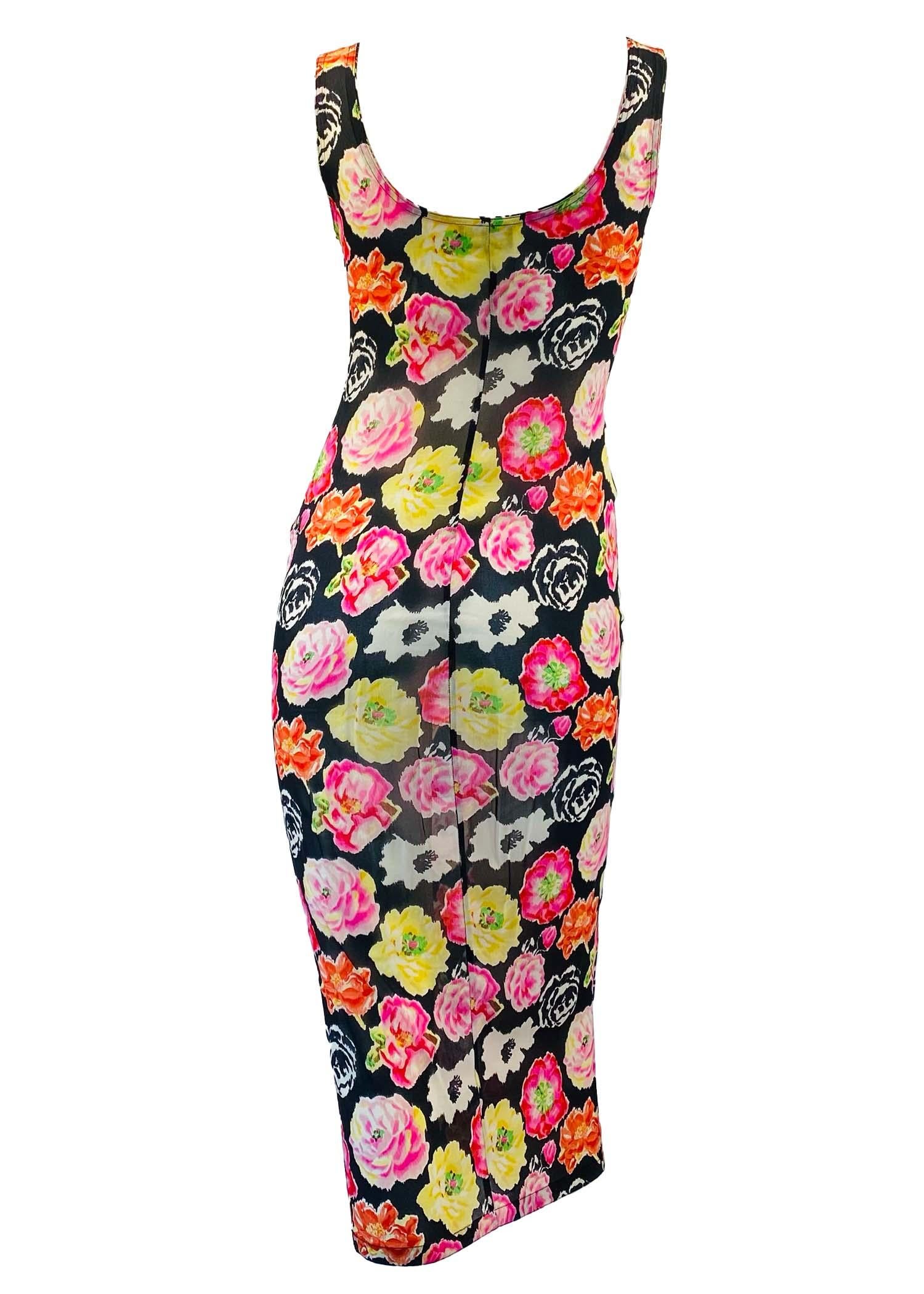 Beige S/S 1995 Gianni Versace Floral Print Semi-Sheer Runway Slip Wiggle Dress  For Sale