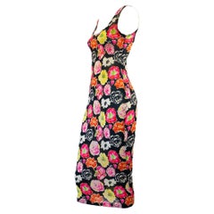 Vintage S/S 1995 Gianni Versace Floral Print Semi-Sheer Runway Slip Wiggle Dress 