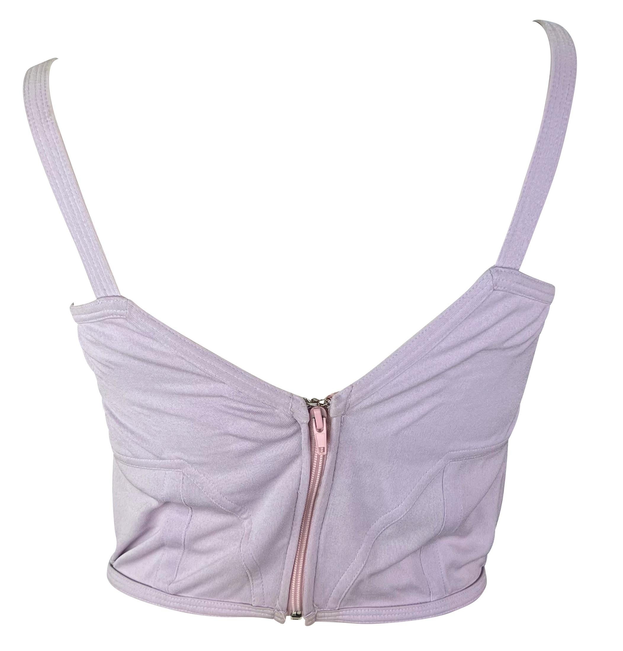 Women's S/S 1995 Gianni Versace Lavender Purple Quilted Boned Corset Bustier Crop Top For Sale