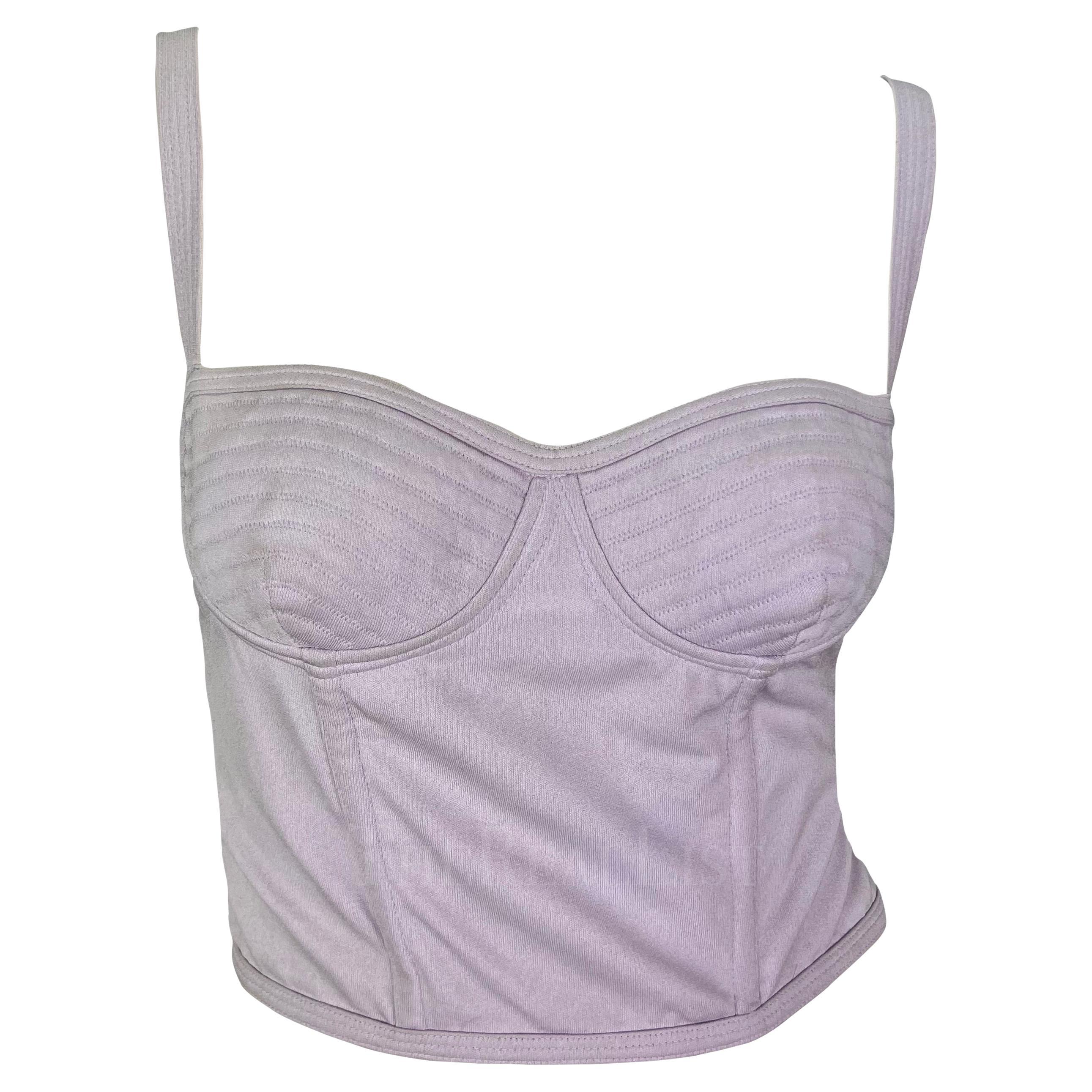S/S 1995 Gianni Versace Lavender Purple Quilted Boned Corset Bustier Crop Top For Sale