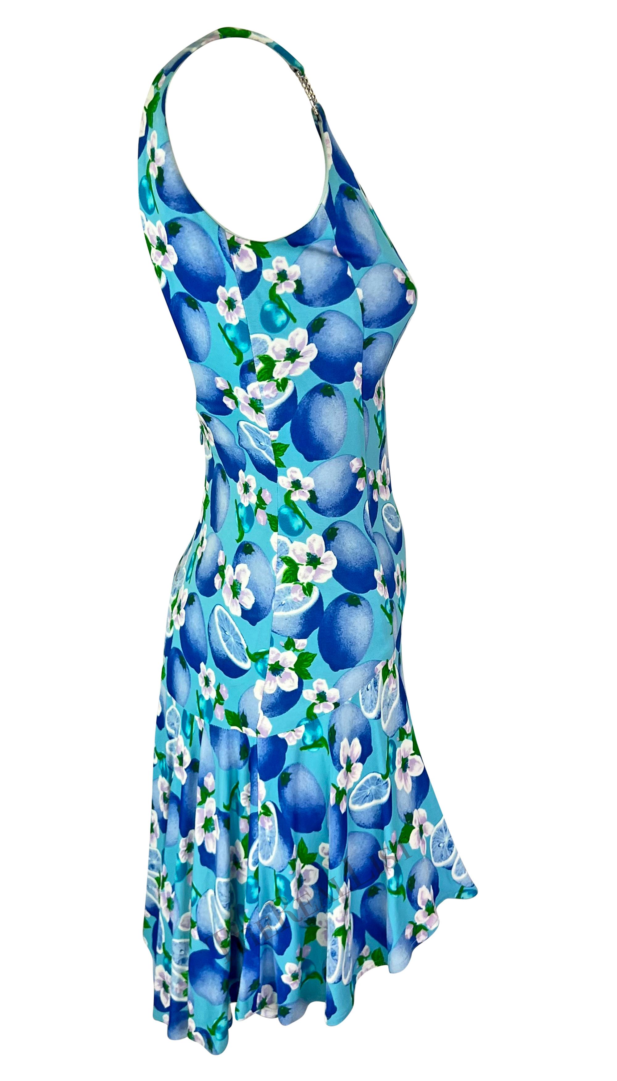 S/S 1995 Gianni Versace Light Blue Cirtus Print Mini Dress For Sale 3