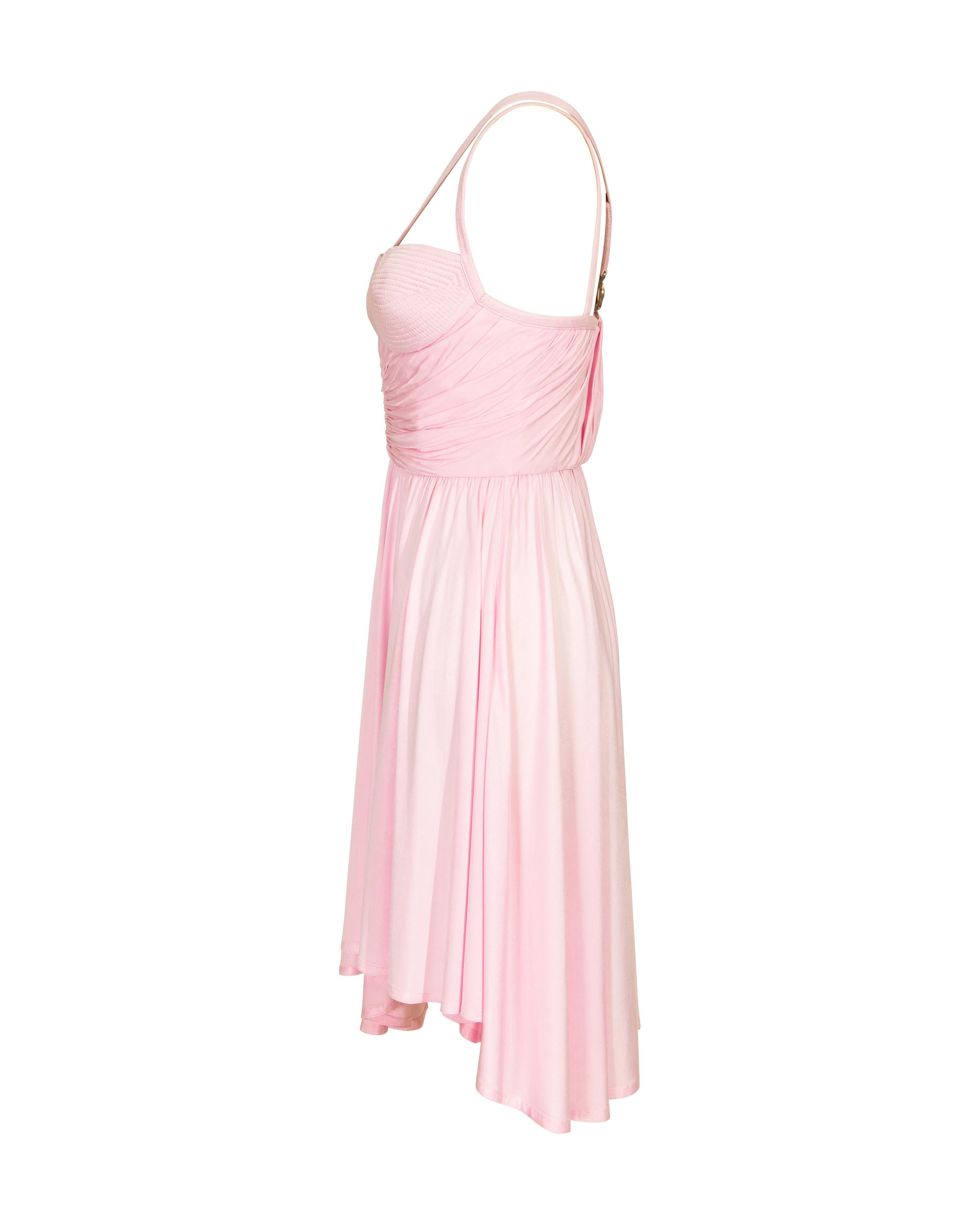 S/S 1995 Gianni Versace Pink Jersey Asymmetrical Mini Dress In Good Condition In North Hollywood, CA