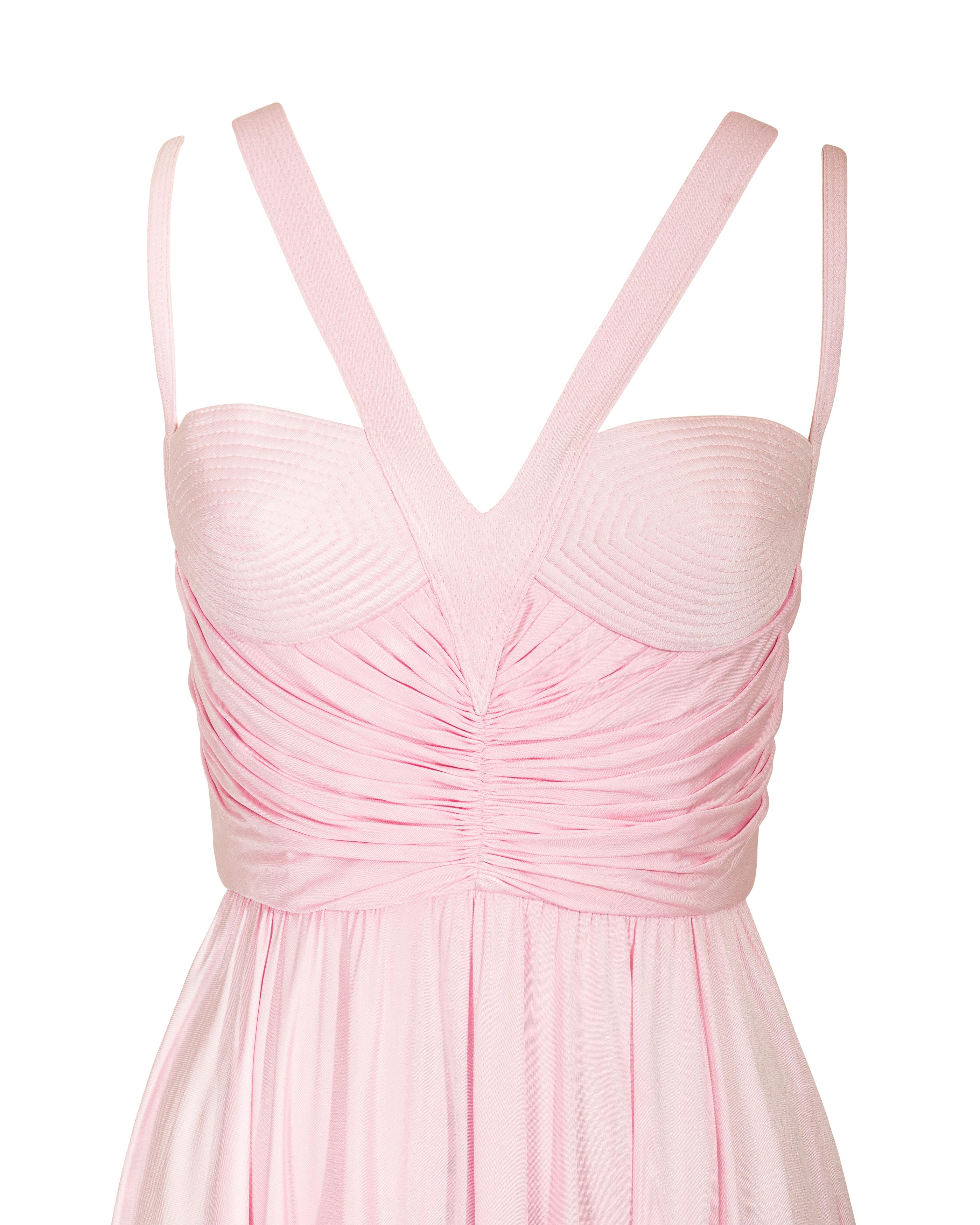 S/S 1995 Gianni Versace Pink Jersey Asymmetrical Mini Dress 1