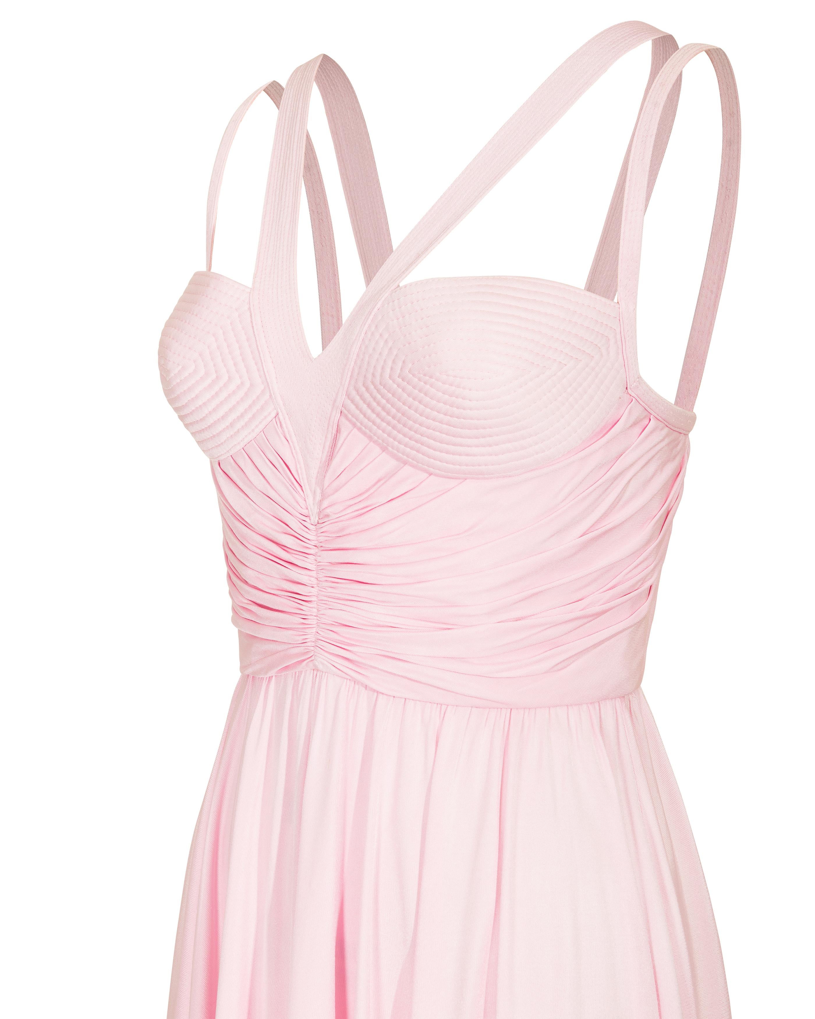S/S 1995 Gianni Versace Pink Jersey Asymmetrical Mini Dress 2