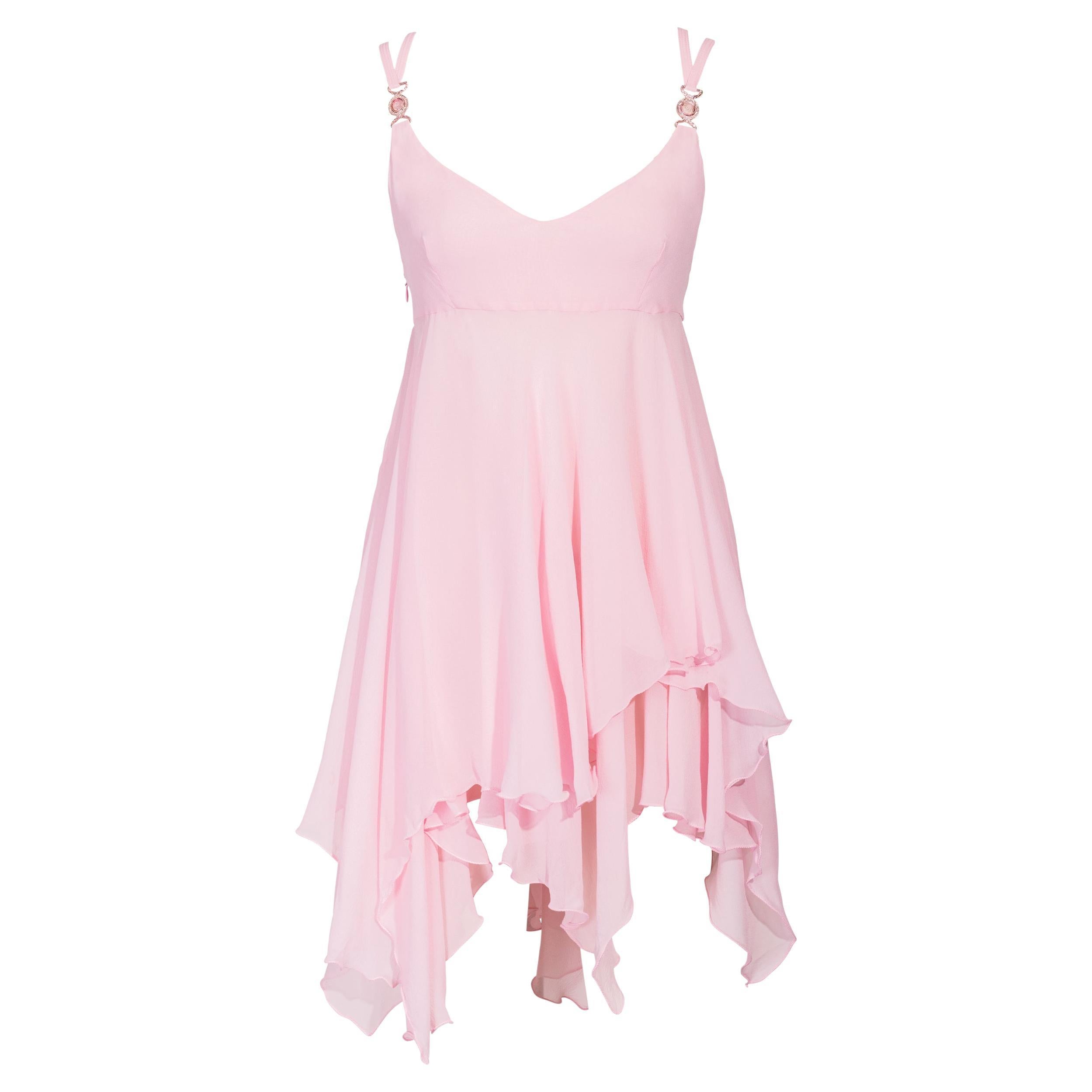 S/S 1995 Gianni Versace Pink Silk Chiffon Mini Dress
