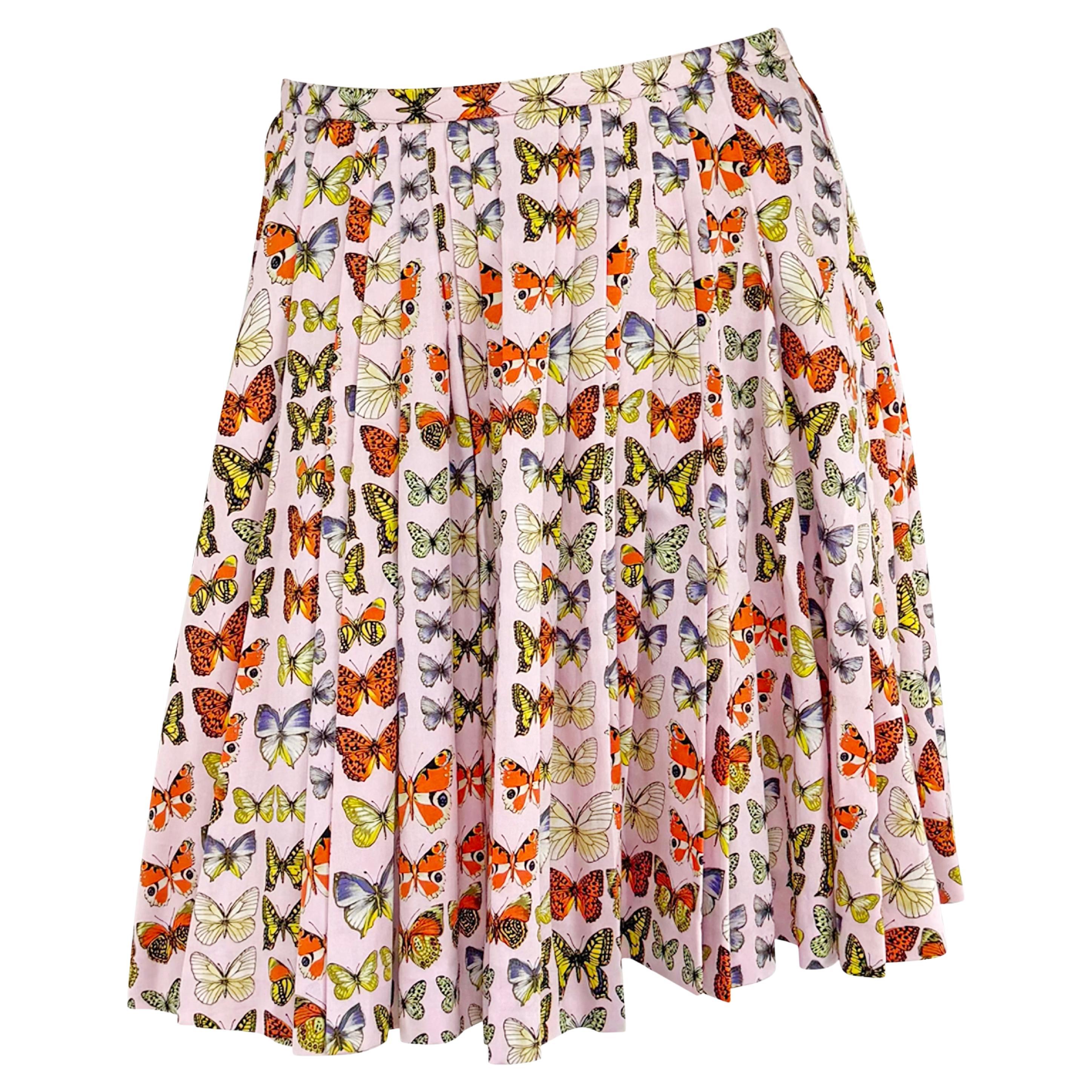 S/S 1995 Gianni Versace Prototipo Falda plisada con estampado de mariposas rosa en venta