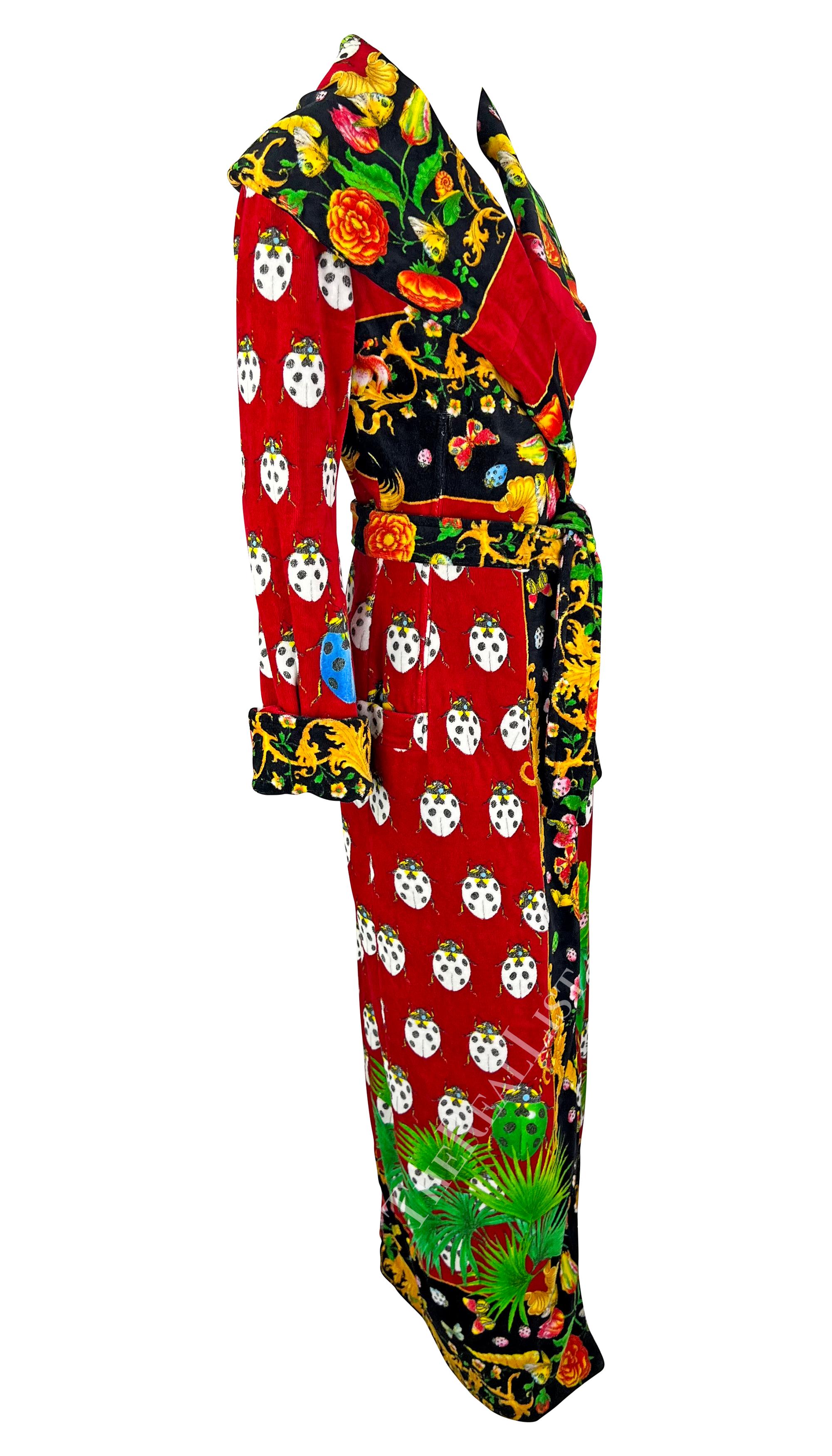 S/S 1995 Gianni Versace Red Lady Bug Print Corset Boned Terrycloth Robe For Sale 7