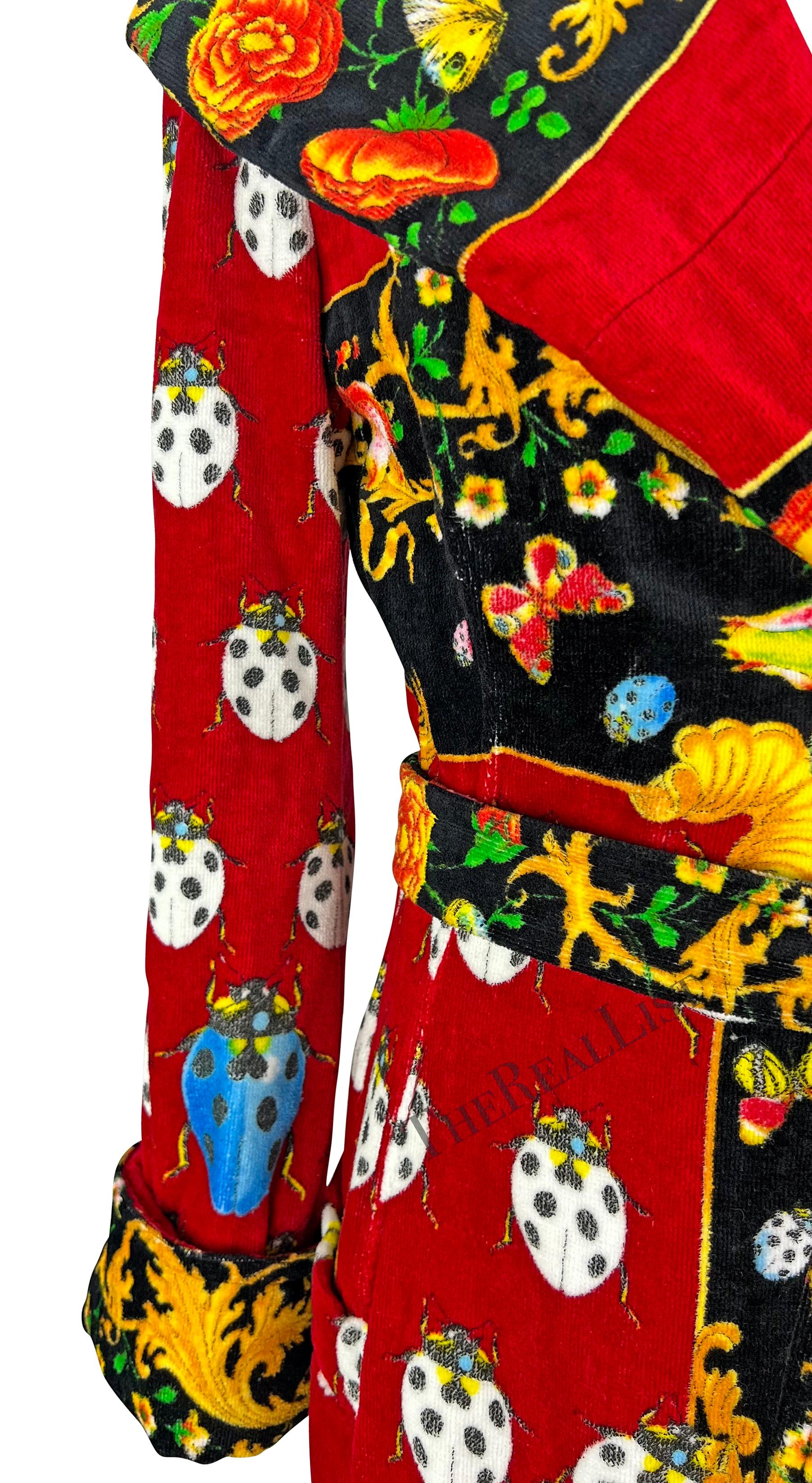 Women's S/S 1995 Gianni Versace Red Lady Bug Print Corset Boned Terrycloth Robe For Sale