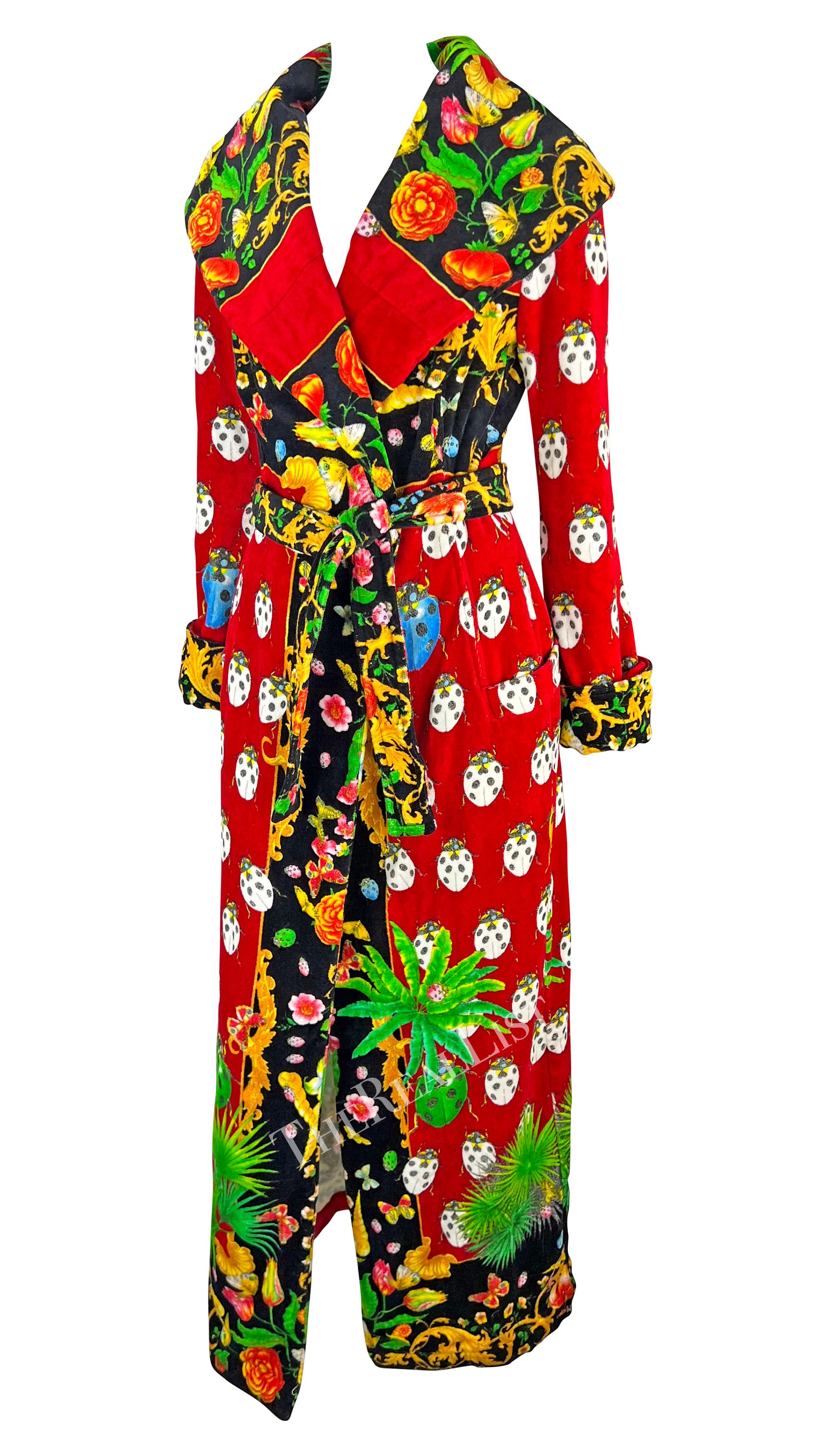 S/S 1995 Gianni Versace Red Lady Bug Print Corset Boned Terrycloth Robe For Sale 1