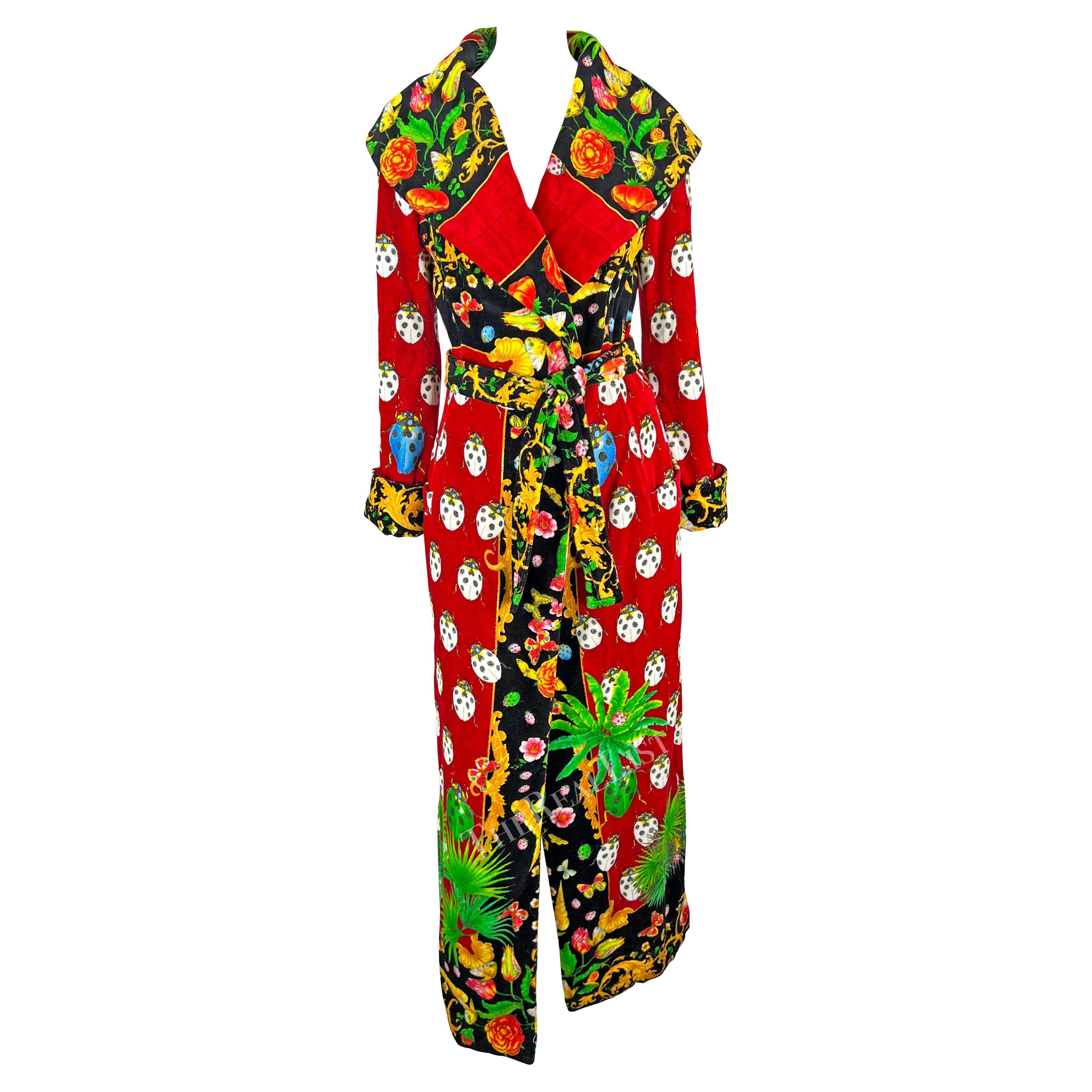 S/S 1995 Gianni Versace Red Lady Bug Print Corset Boned Terrycloth Robe