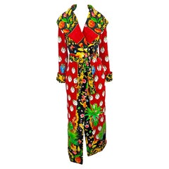 S/S 1995 Gianni Versace Red Lady Bug Print Corset Boned Terrycloth Robe