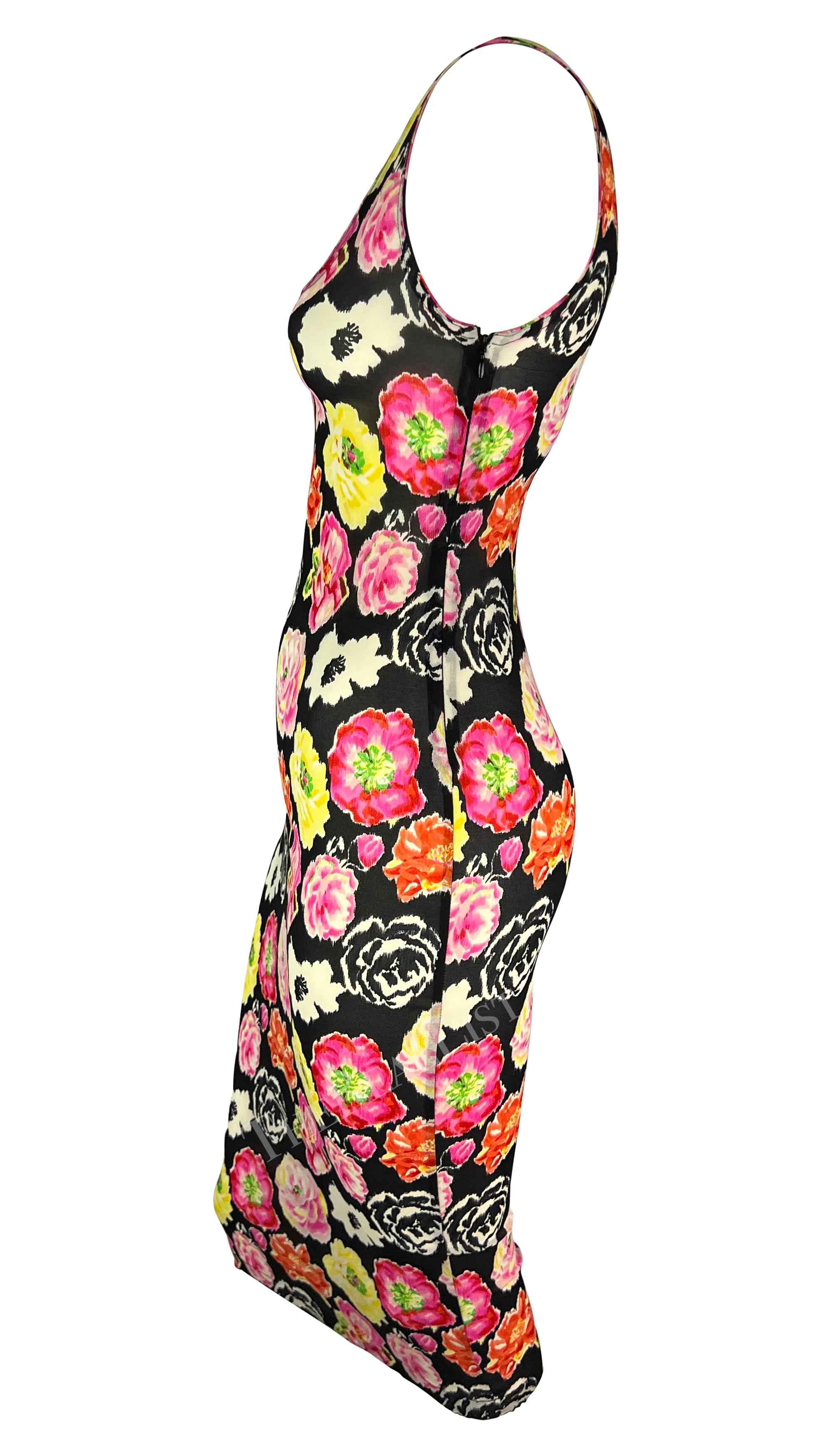 S/S 1995 Gianni Versace Runway Floral Print Semi-Sheer Slip Wiggle Dress For Sale 1