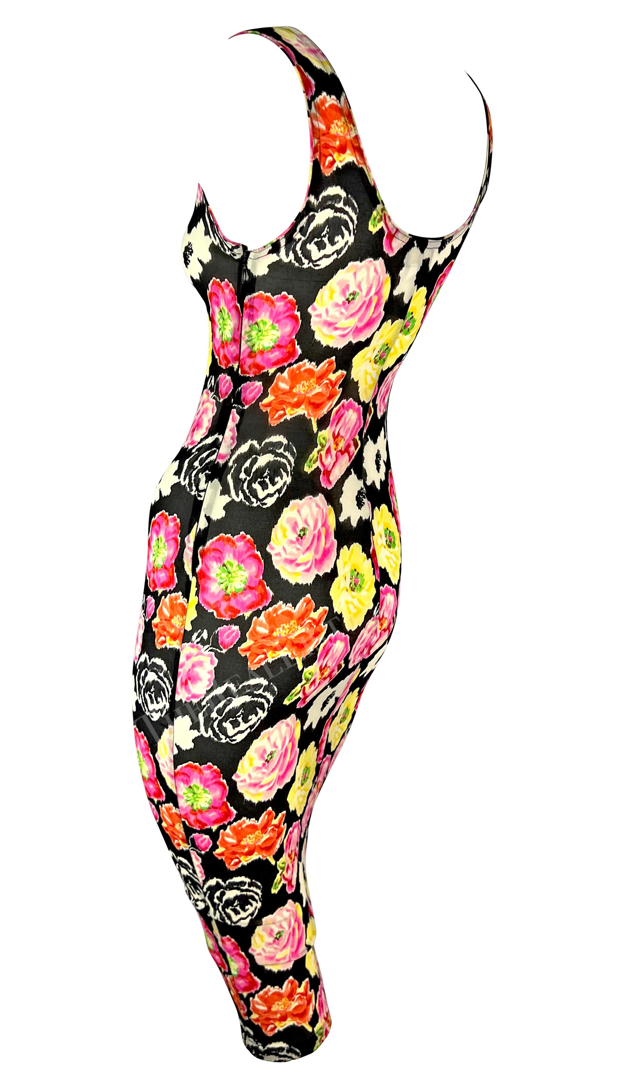 S/S 1995 Gianni Versace Runway Floral Print Semi-Sheer Slip Wiggle Dress For Sale 2