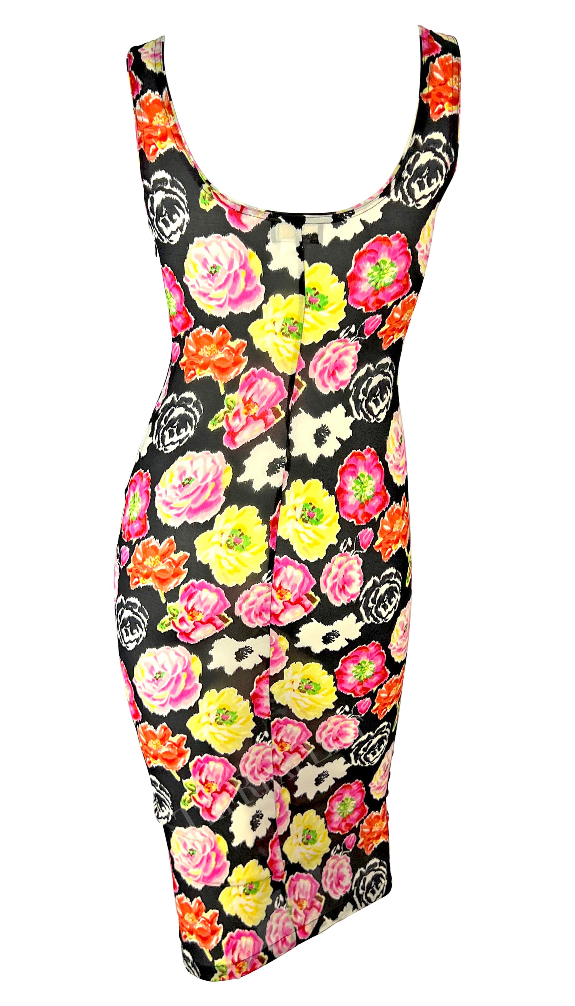 S/S 1995 Gianni Versace Runway Floral Print Semi-Sheer Slip Wiggle Dress For Sale 3