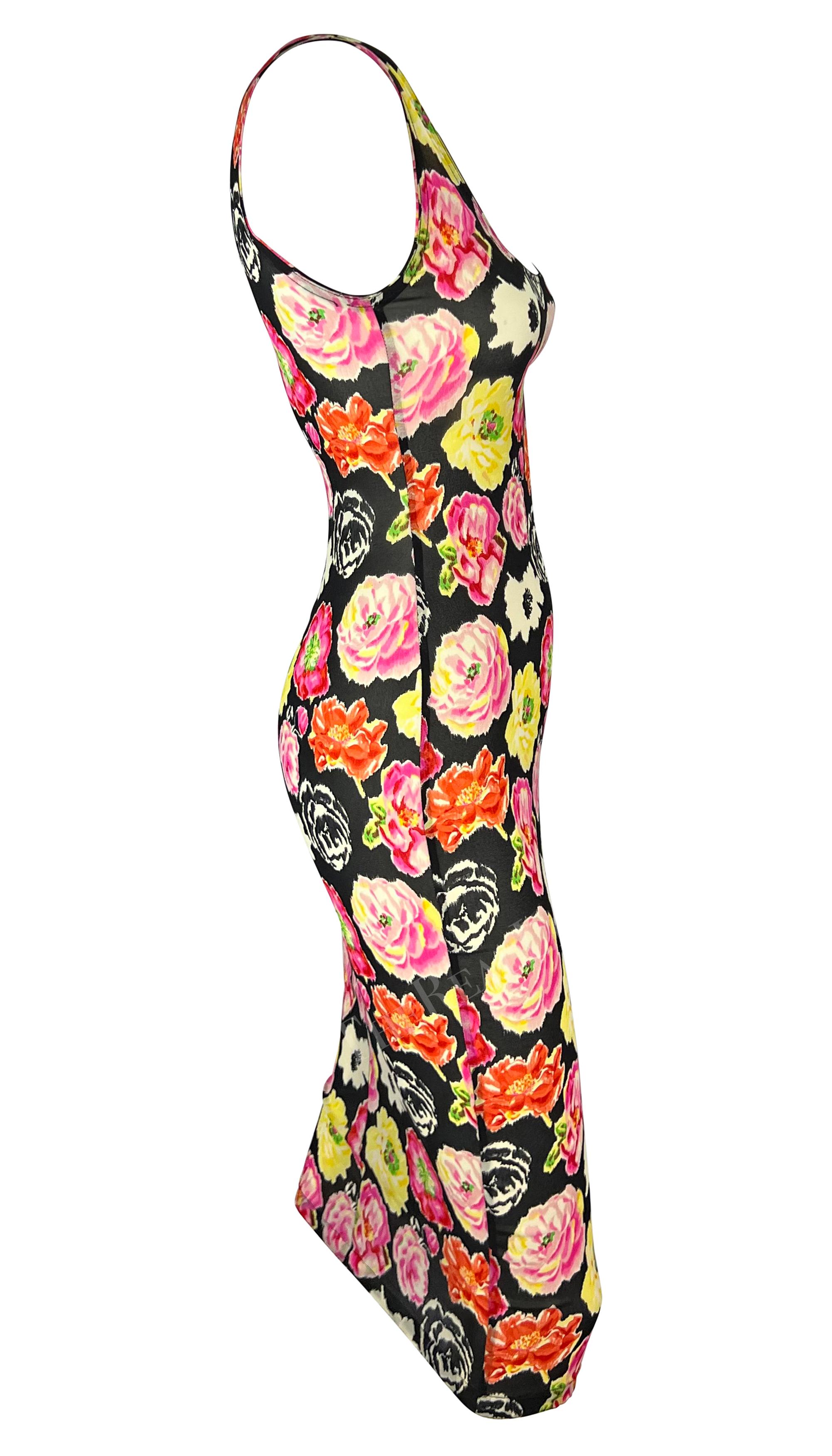 S/S 1995 Gianni Versace Runway Floral Print Semi-Sheer Slip Wiggle Dress For Sale 4