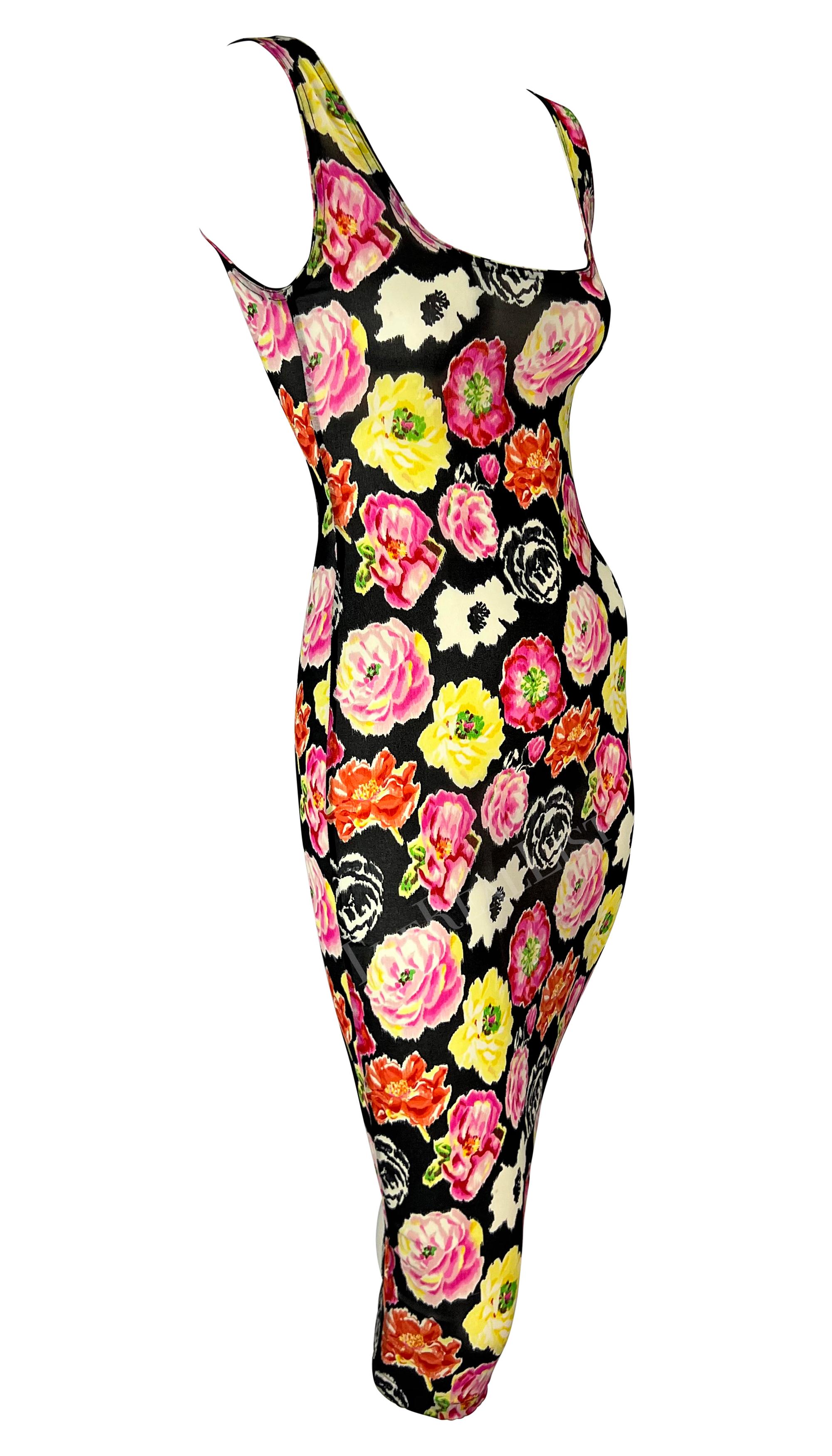 S/S 1995 Gianni Versace Runway Floral Print Semi-Sheer Slip Wiggle Dress For Sale 5