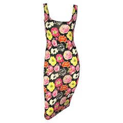 Retro S/S 1995 Gianni Versace Runway Floral Print Semi-Sheer Slip Wiggle Dress