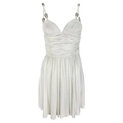 Vintage S/S 1995 Gianni Versace Runway Greek Ring Ruched Flare White Mini Dress