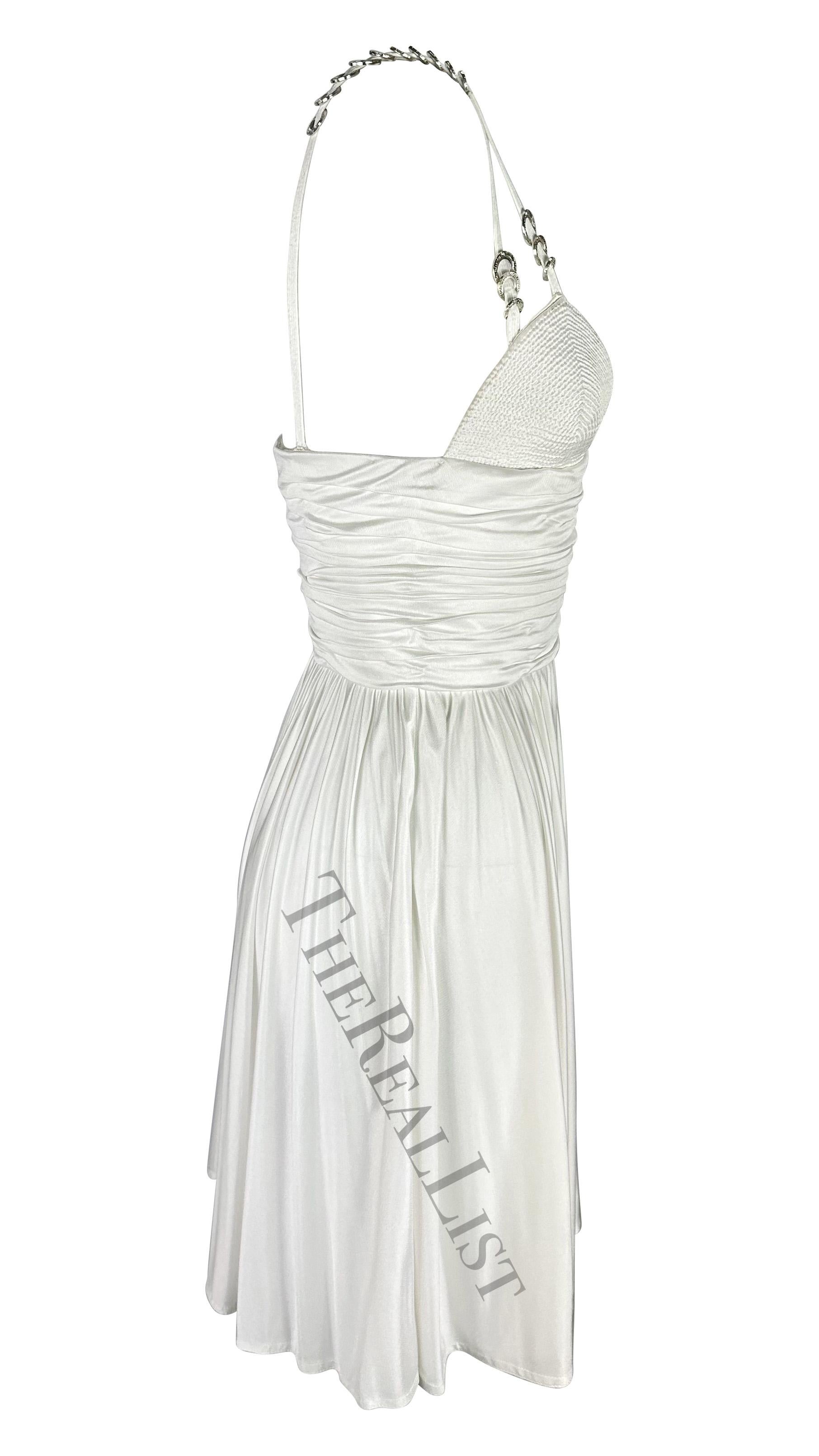 S/S 1995 Gianni Versace Runway Greek Ring Ruched Flare White Mini Dress For Sale 2