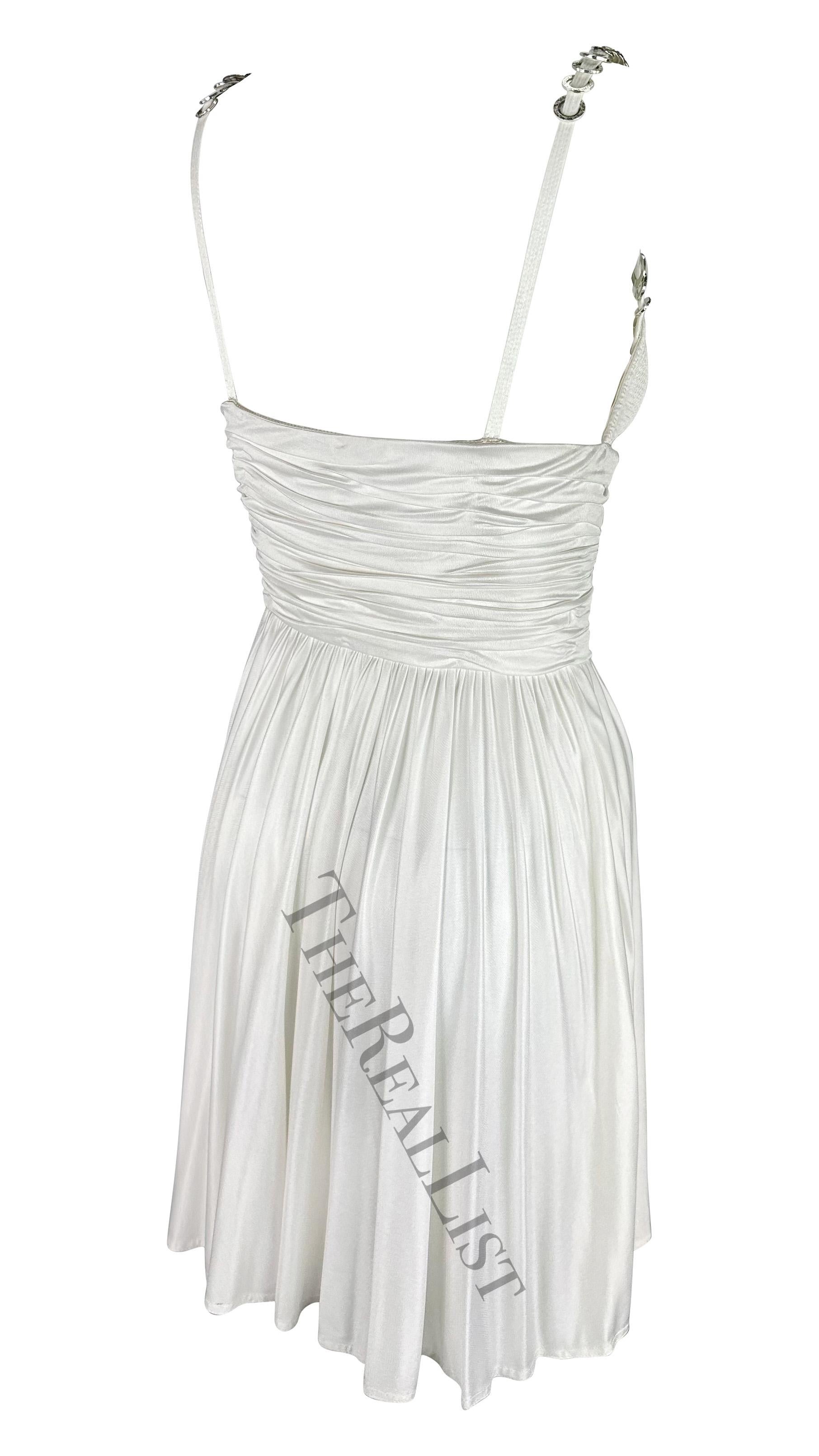 S/S 1995 Gianni Versace Runway Greek Ring Ruched Flare White Mini Dress For Sale 3