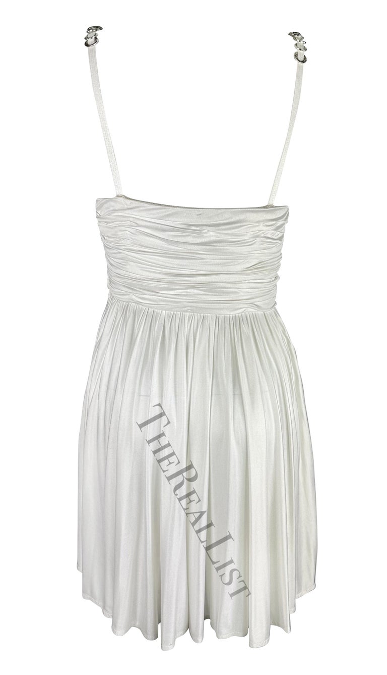 S/S 1995 Gianni Versace Runway Greek Ring Ruched Flare White Mini Dress ...