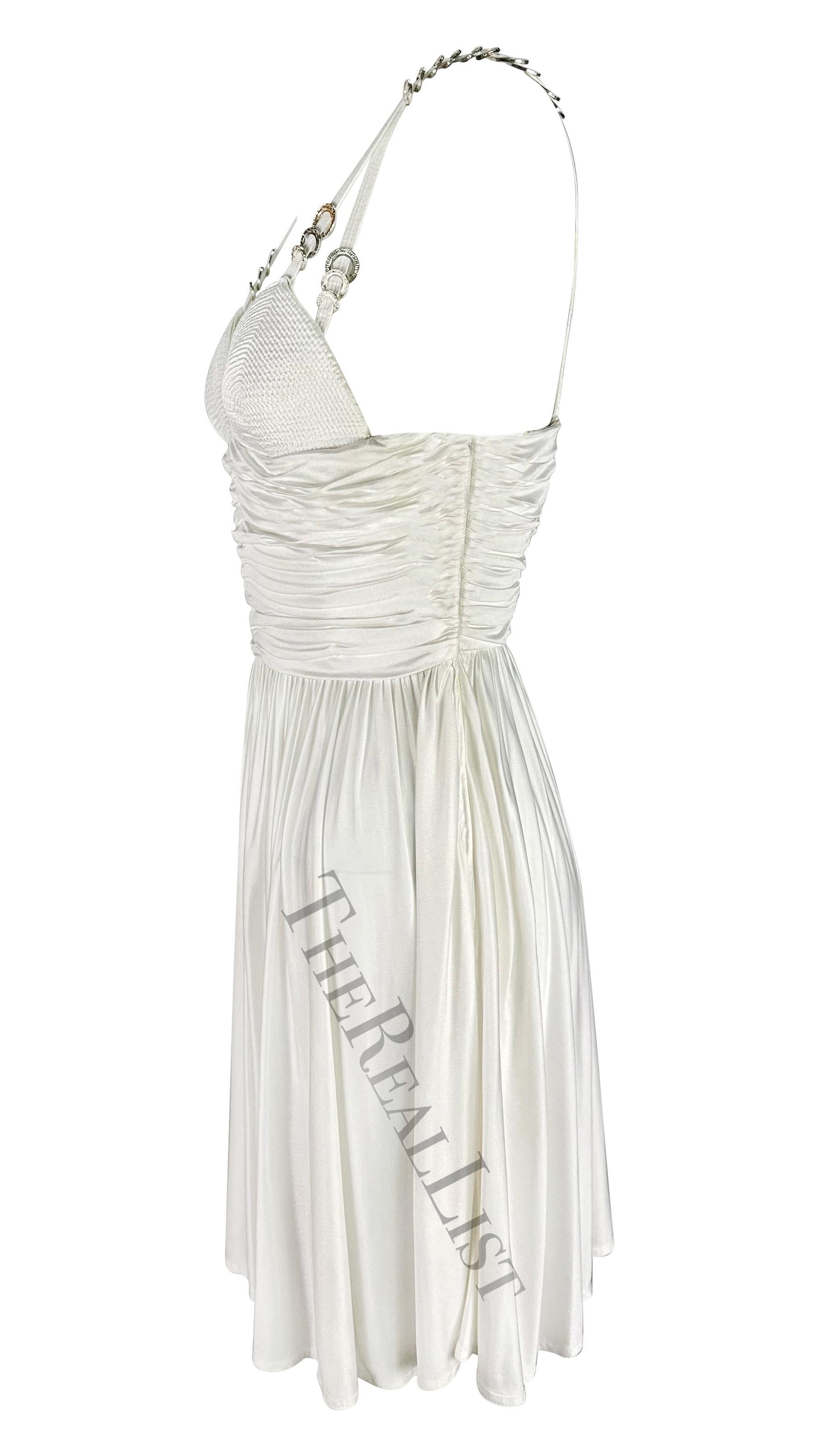 S/S 1995 Gianni Versace Runway Greek Ring Ruched Flare White Mini Dress For Sale 5