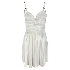 S/S 1995 Gianni Versace Runway Greek Ring Ruched Flare White Mini Dress