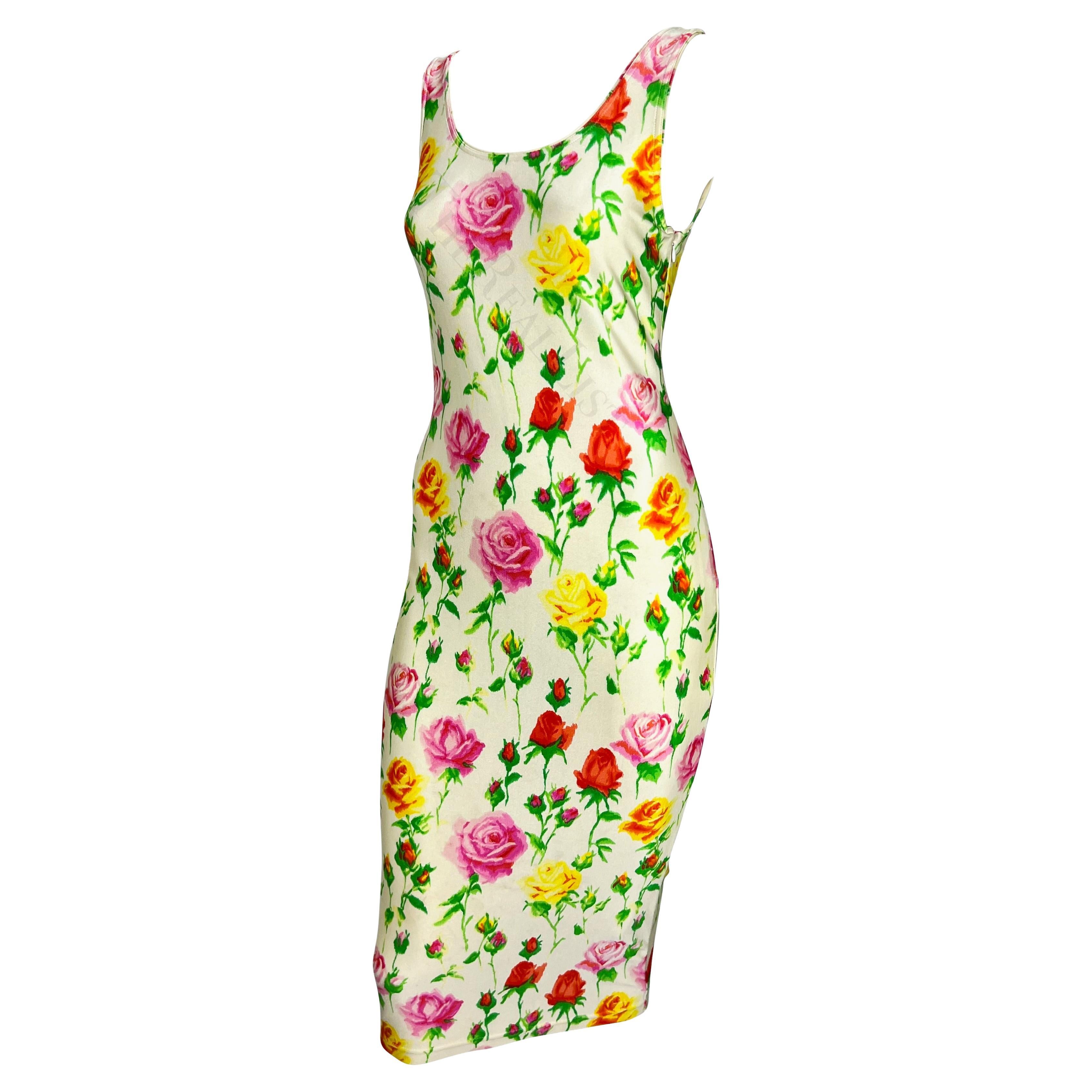 Women's S/S 1995 Gianni Versace Runway White Floral Rose Bodycon Dress For Sale