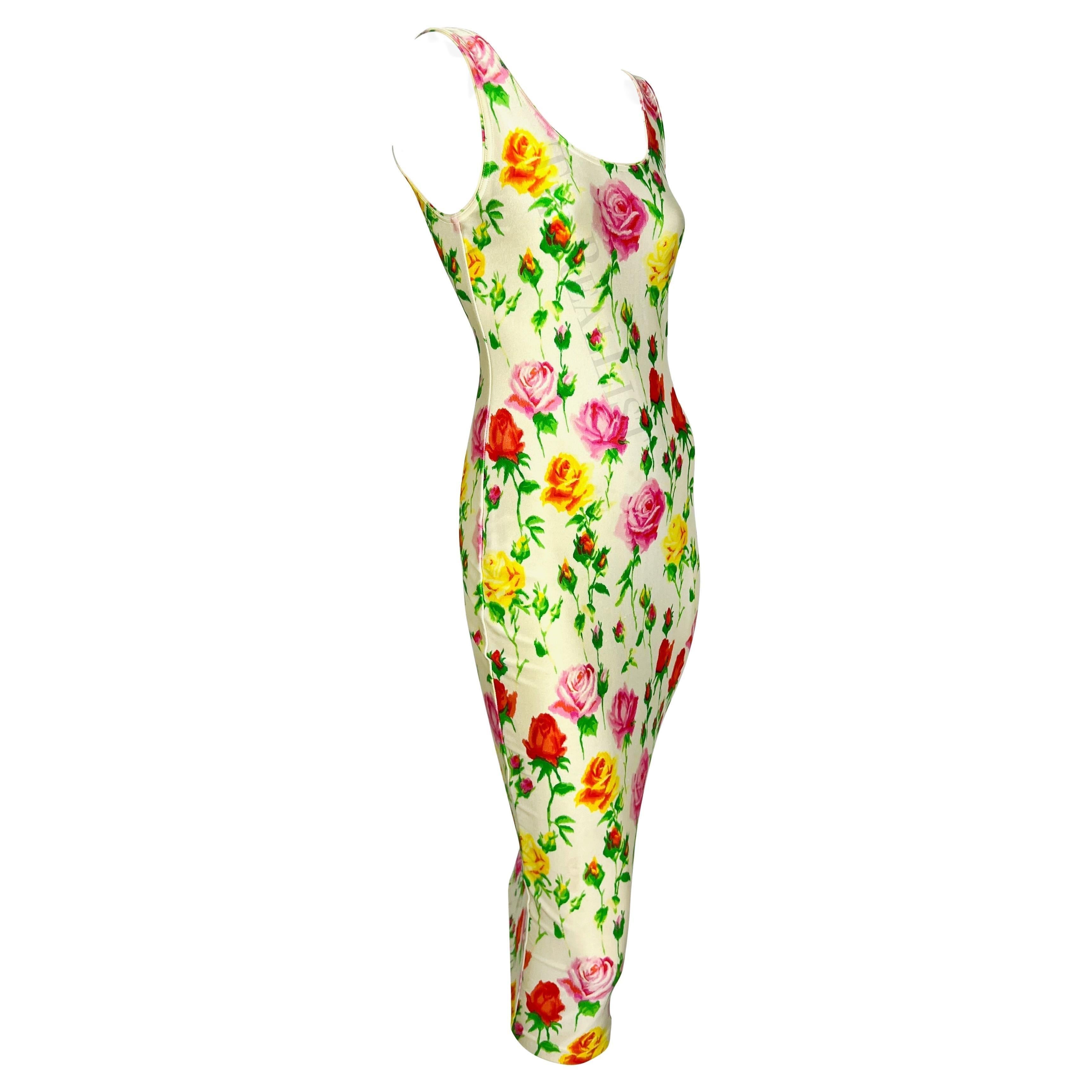 S/S 1995 Gianni Versace Pasarela Vestido Bodycon Rosa Floral Blanco en venta 1