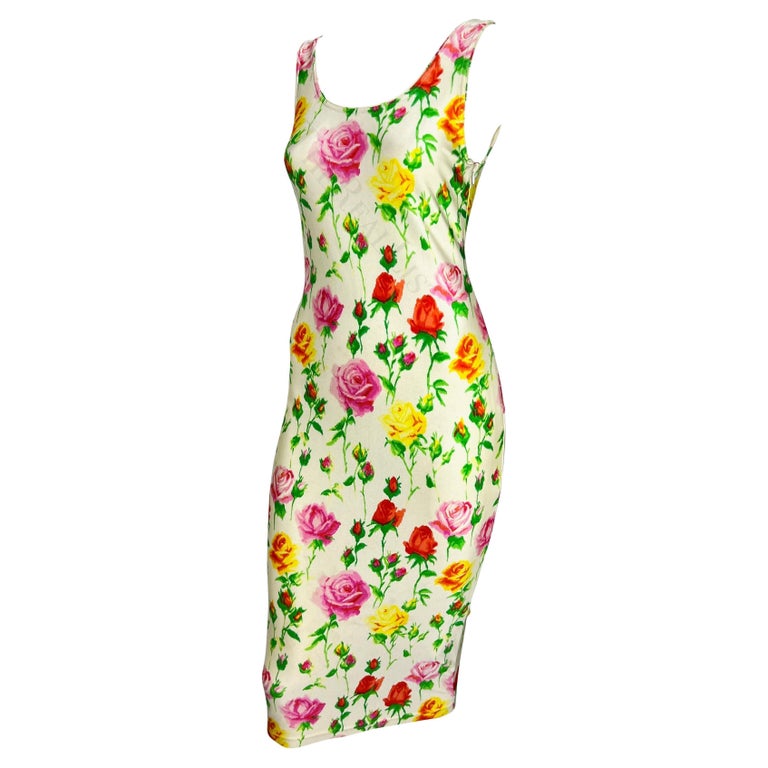 S/S 1995 Gianni Versace Runway White Floral Rose Bodycon Dress at 1stDibs