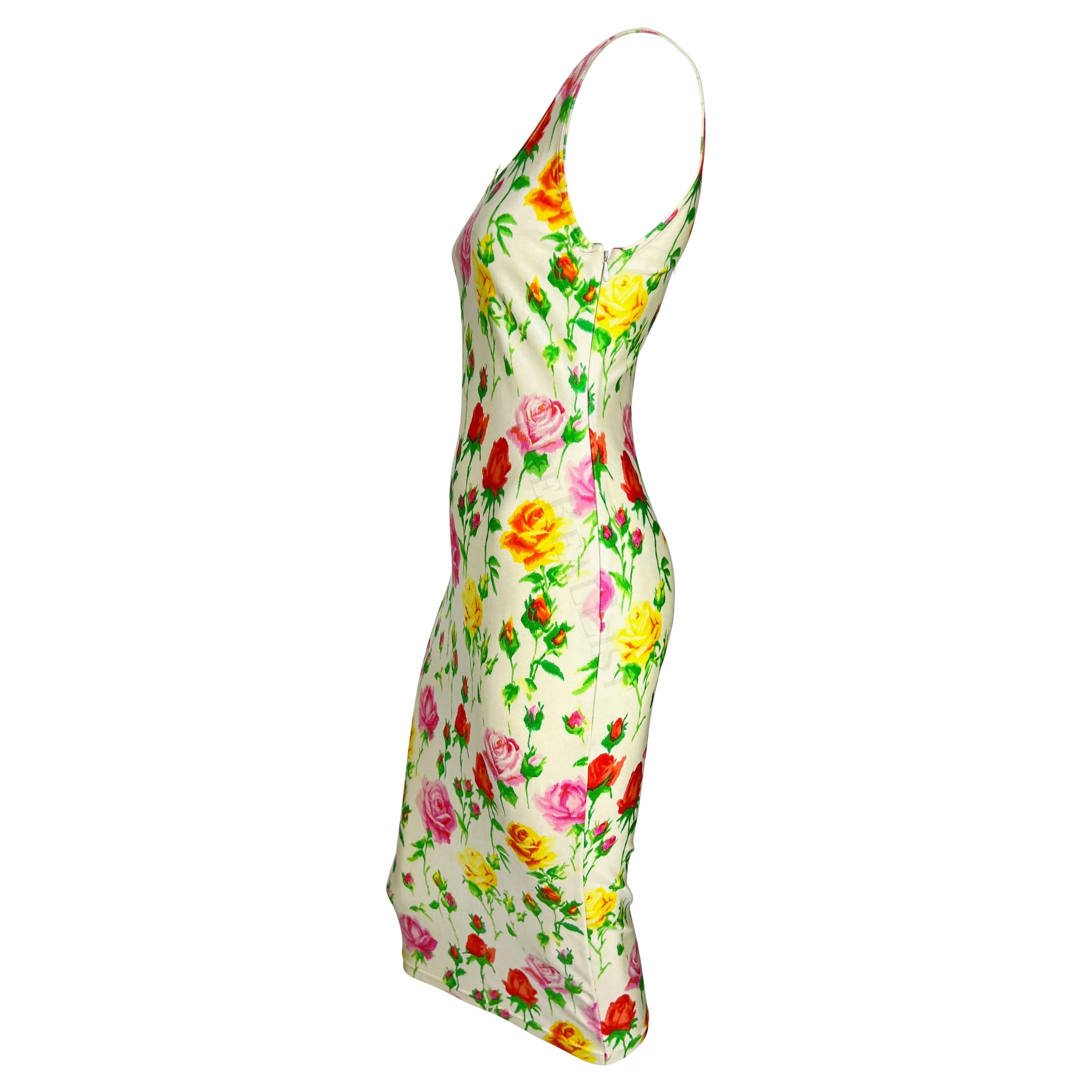 S/S 1995 Gianni Versace Runway White Floral Rose Bodycon Dress For Sale 2