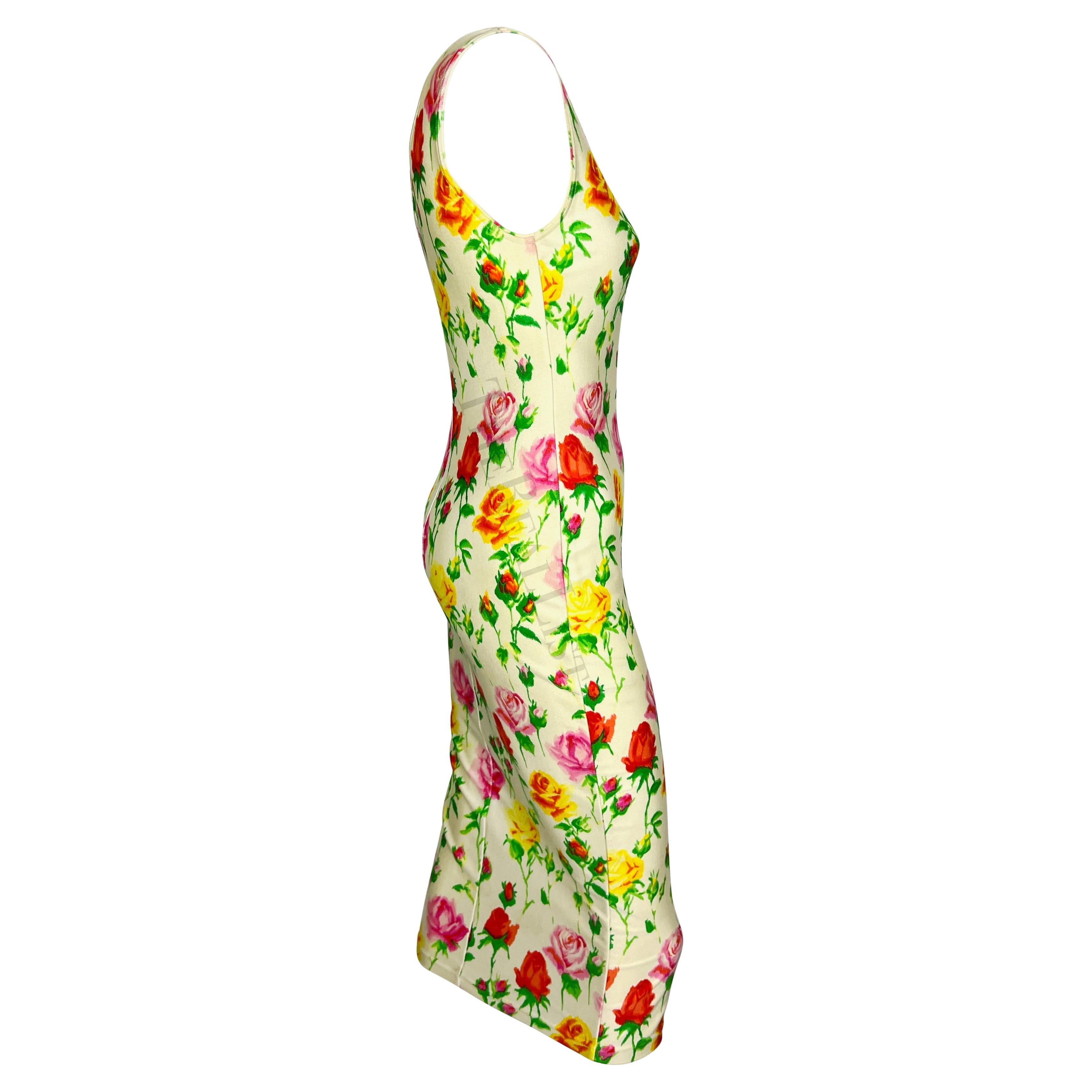S/S 1995 Gianni Versace Runway White Floral Rose Bodycon Dress For Sale 4
