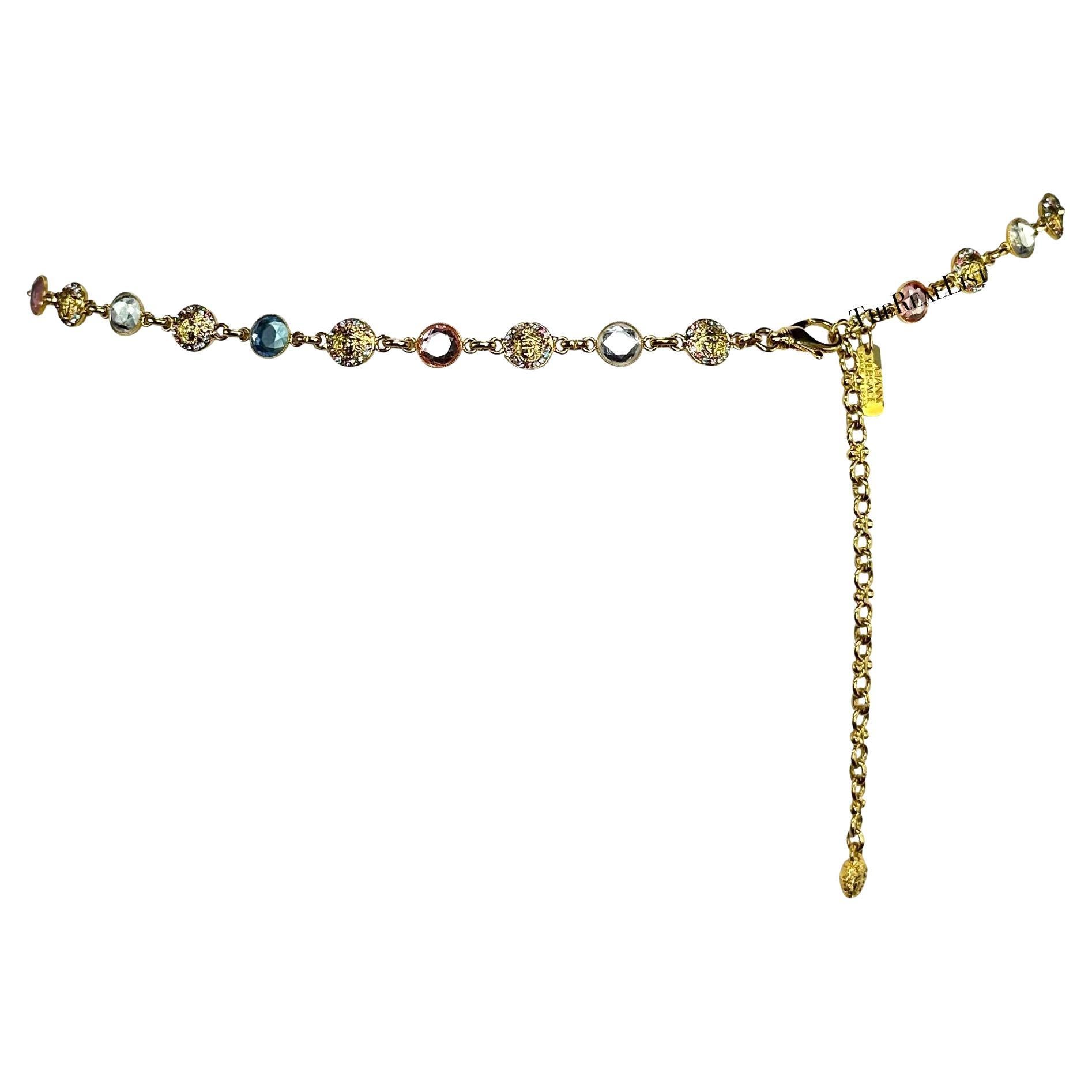 S/S 1995 Gianni Versace Thin Gold Tone Rhinestone Medusa Chain Belt 
