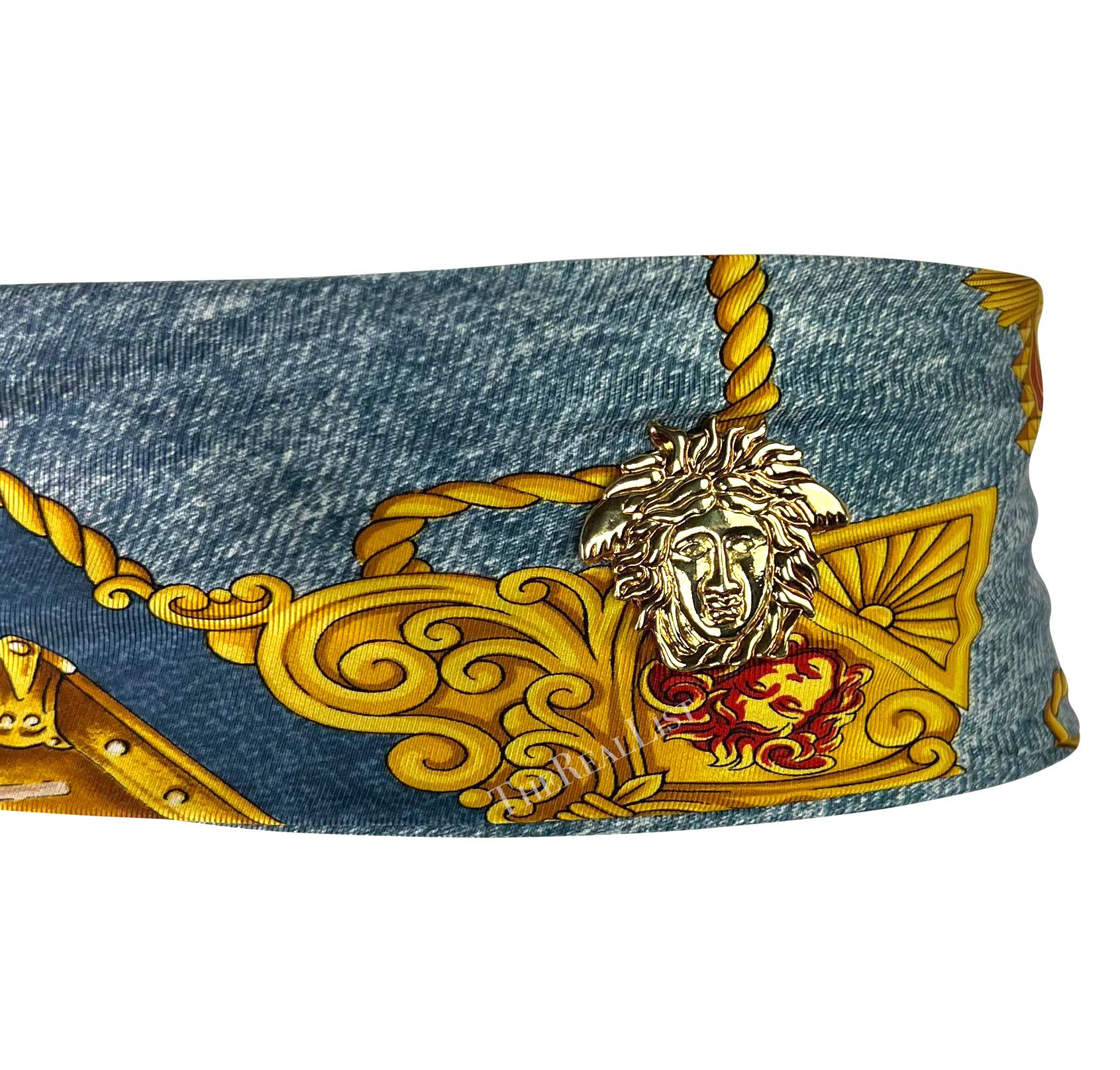 S/S 1995 Gianni Versace Western 'Blue Jeans' Denim Print Silk Scarf Belt (ceinture foulard en soie) Pour femmes en vente