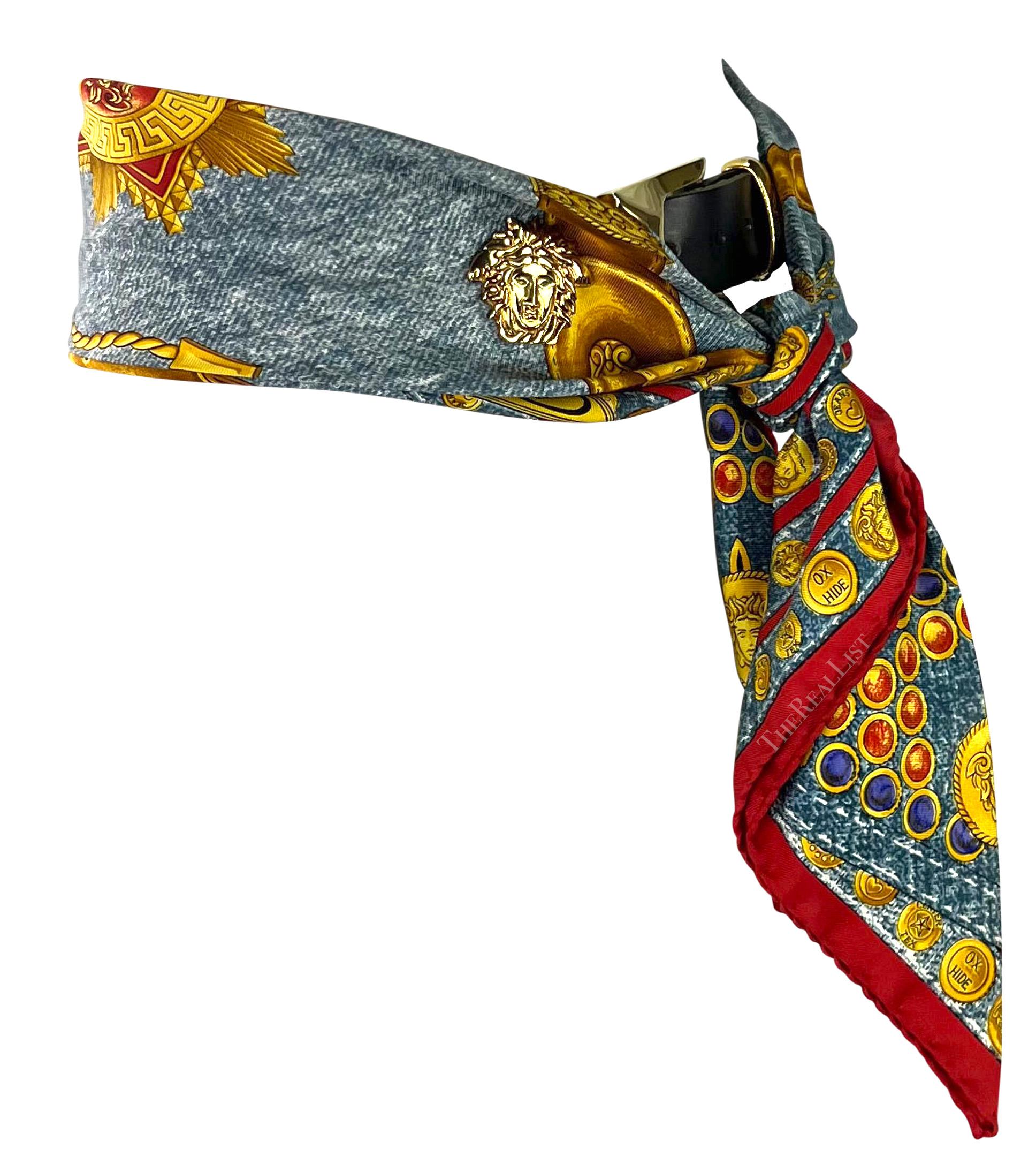 S/S 1995 Gianni Versace Western 'Blue Jeans' Denim Print Silk Scarf Belt (ceinture foulard en soie) en vente 1