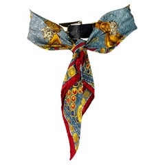 S/S 1995 Gianni Versace Western 'Blue Jeans' Denim Print Silk Scarf Belt