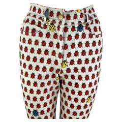 S/S 1995 Gianni Versace White Lady Bug Print Denim Jean Pants