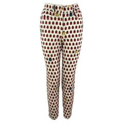 S/S 1995 Gianni Versace Blanco Pantalón vaquero con estampado de mariquita