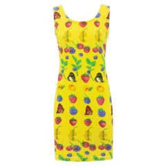 S/S 1995 Gianni Versace Yellow Stretch Terrycloth Garden Berry Print Dress