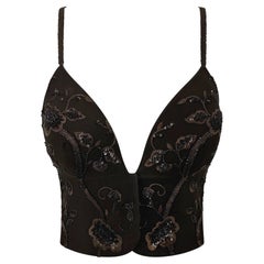 S/S 1995 Pasarela Giorgio Armani Top corpiño de seda marrón con cuentas florales S/S 1995 Pasarela Giorgio Armani Top corpiño de seda marrón con cuentas florales