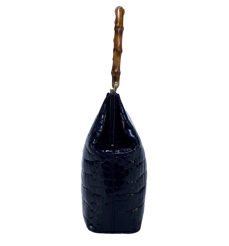 S/S 1995 Gucci by Tom Ford Debut Black Crocodile Bamboo Top Handle