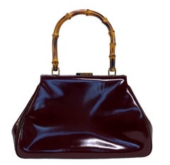 S/S 1995 Gucci by Tom Ford Debut Patent Leather Burgundy Bamboo Frame Bag