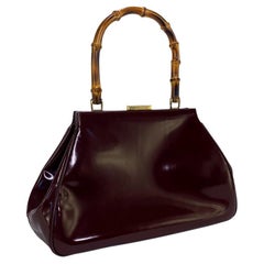 Vintage S/S 1995 Gucci by Tom Ford Debut Patent Leather Burgundy Bamboo Frame Bag 