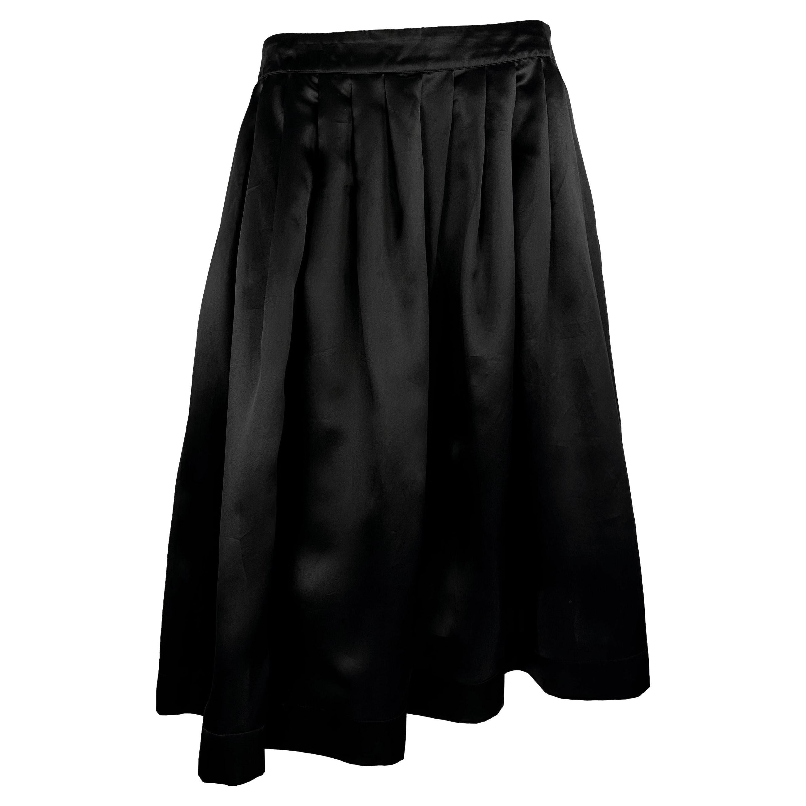 S/S 1995 Gucci by Tom Ford Runway Black Silk Satin Pleated Flare Skirt For Sale