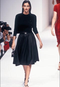 S/S 1995 Gucci by Tom Ford Runway Pleated Black Silk Taffeta Flared Skirt