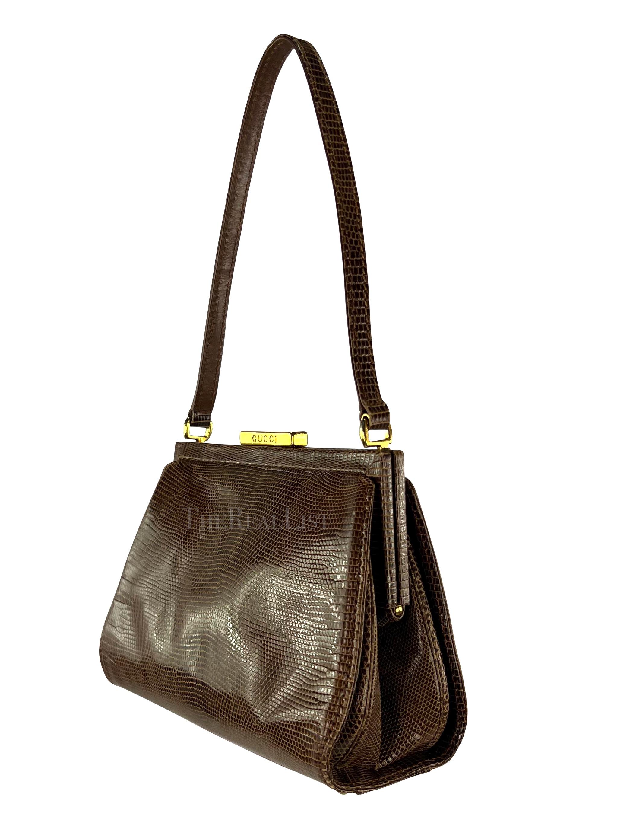 S/S 1995 Gucci by Tom Ford Tan lizard Skin Top Handle Mini Bag In Good Condition For Sale In West Hollywood, CA