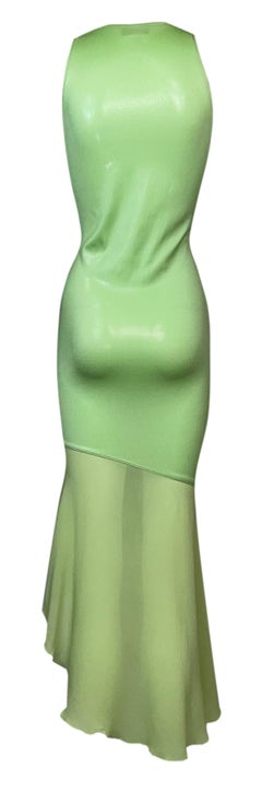 S/S 1995 Instante Gianni Versace Shiny Patent Look Green Mermaid Maxi Dress
